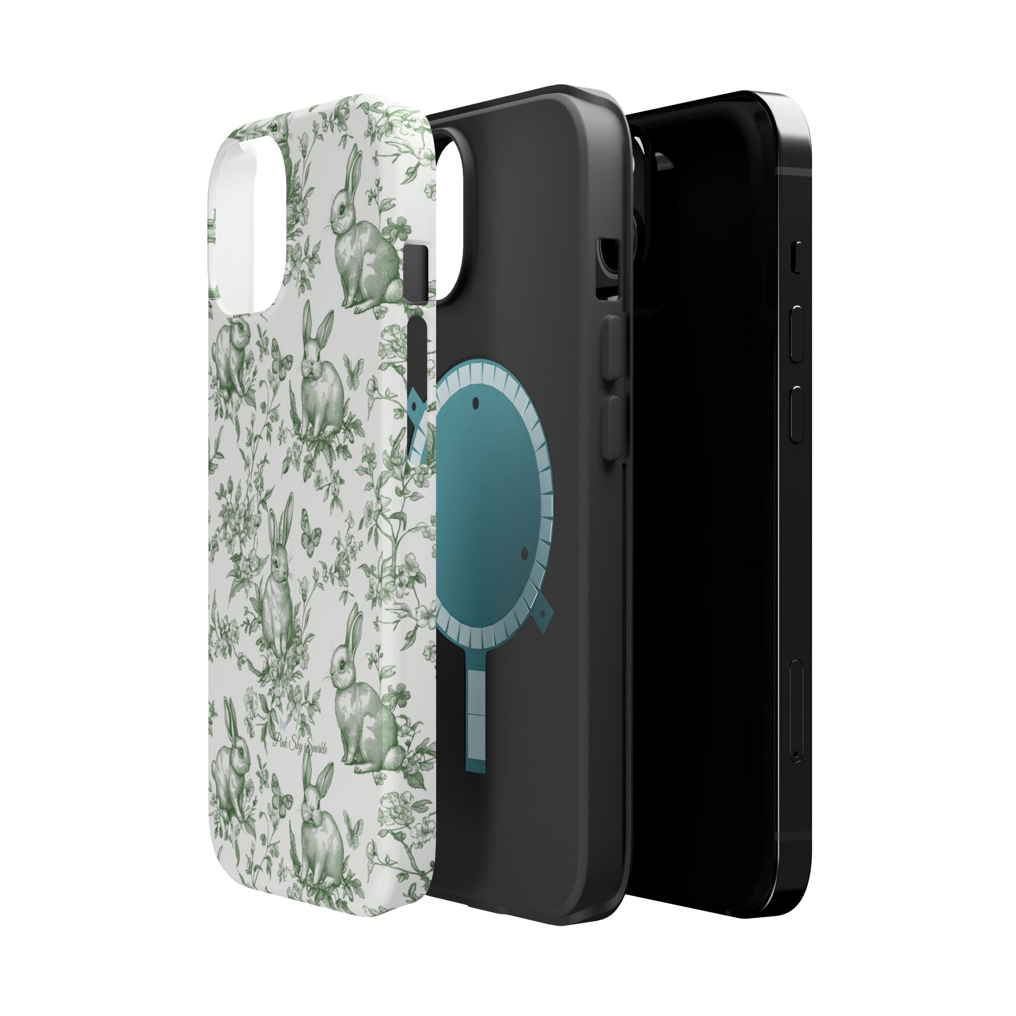 Green French Toile Floral Rabbit Magnetic iPhone Case