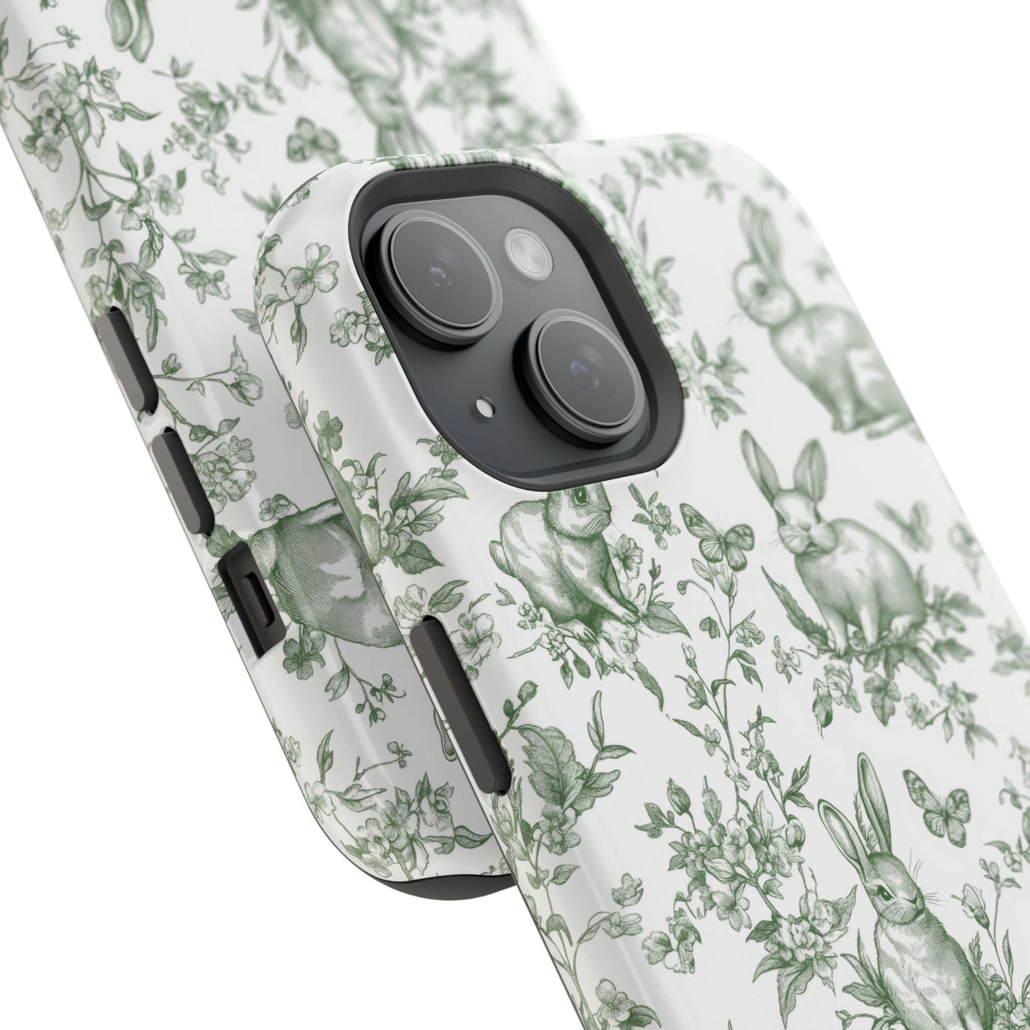 Green French Toile Floral Rabbit Magnetic iPhone Case