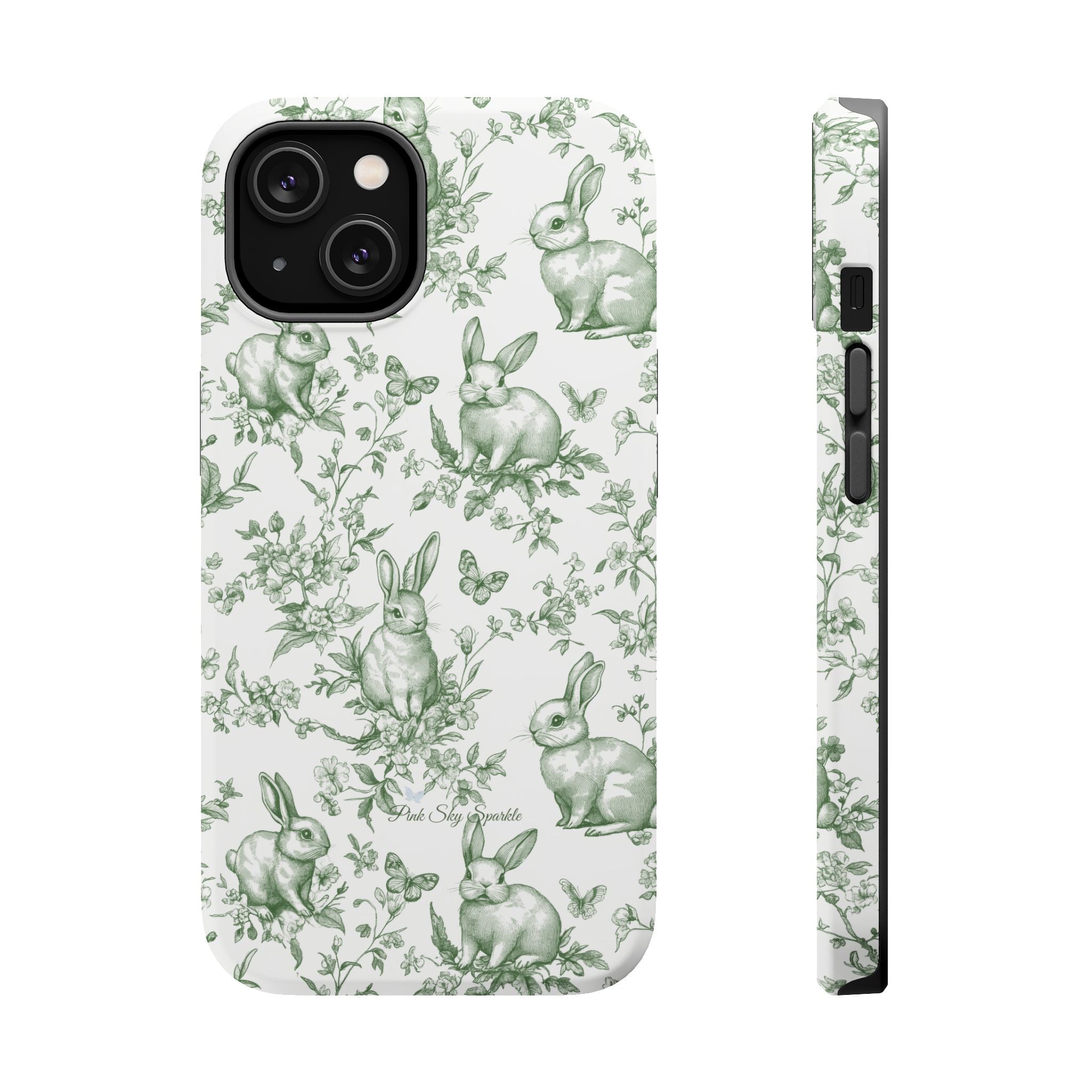 Green French Toile Floral Rabbit Magnetic iPhone Case
