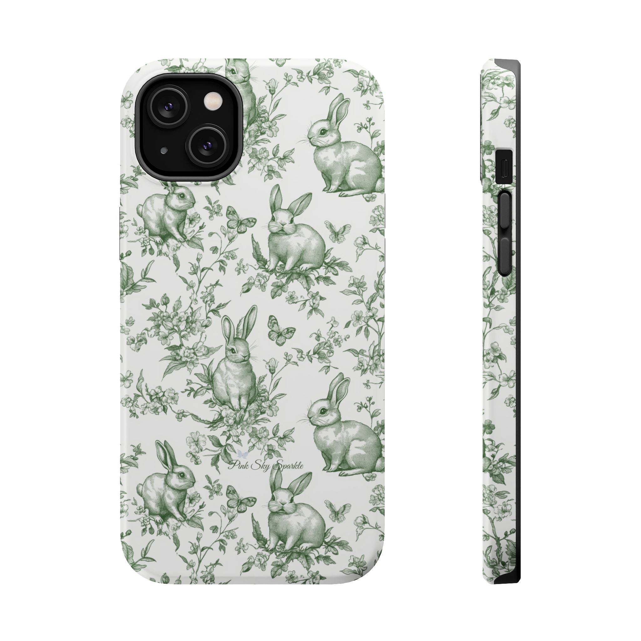 Green French Toile Floral Rabbit Magnetic iPhone Case
