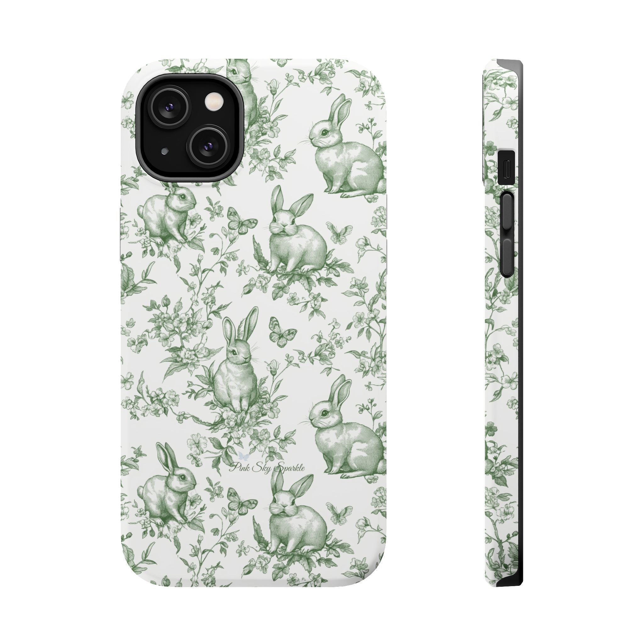 Green French Toile Floral Rabbit Magnetic iPhone Case