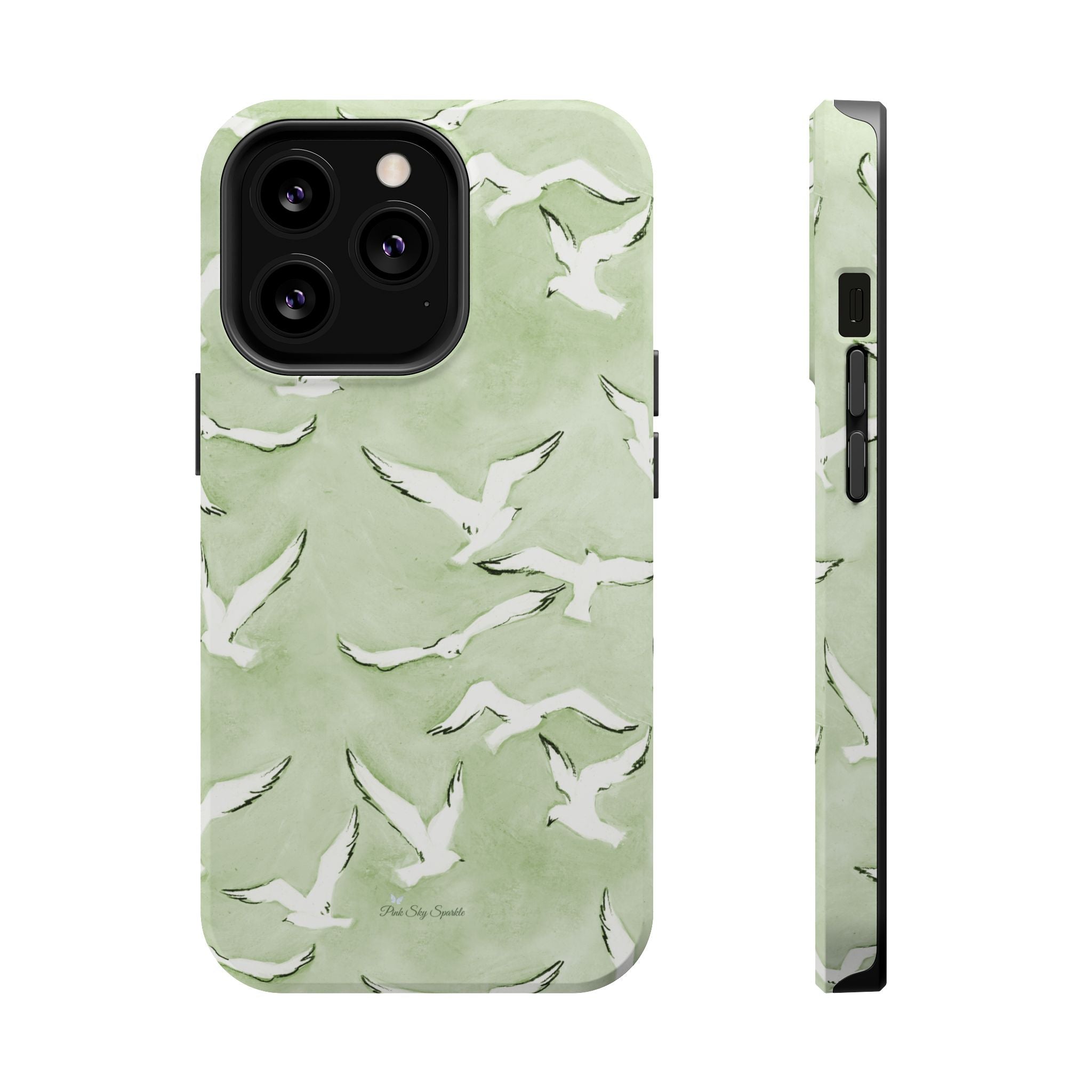 Green Seagull Print Magnetic iPhone Case