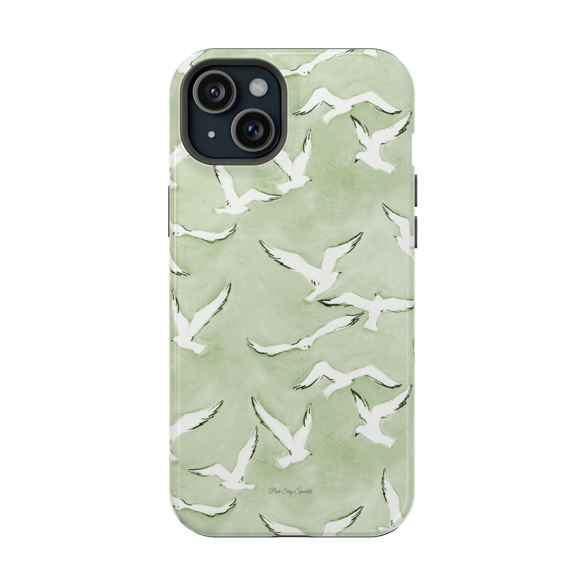 Green Seagull Print Magnetic iPhone Case