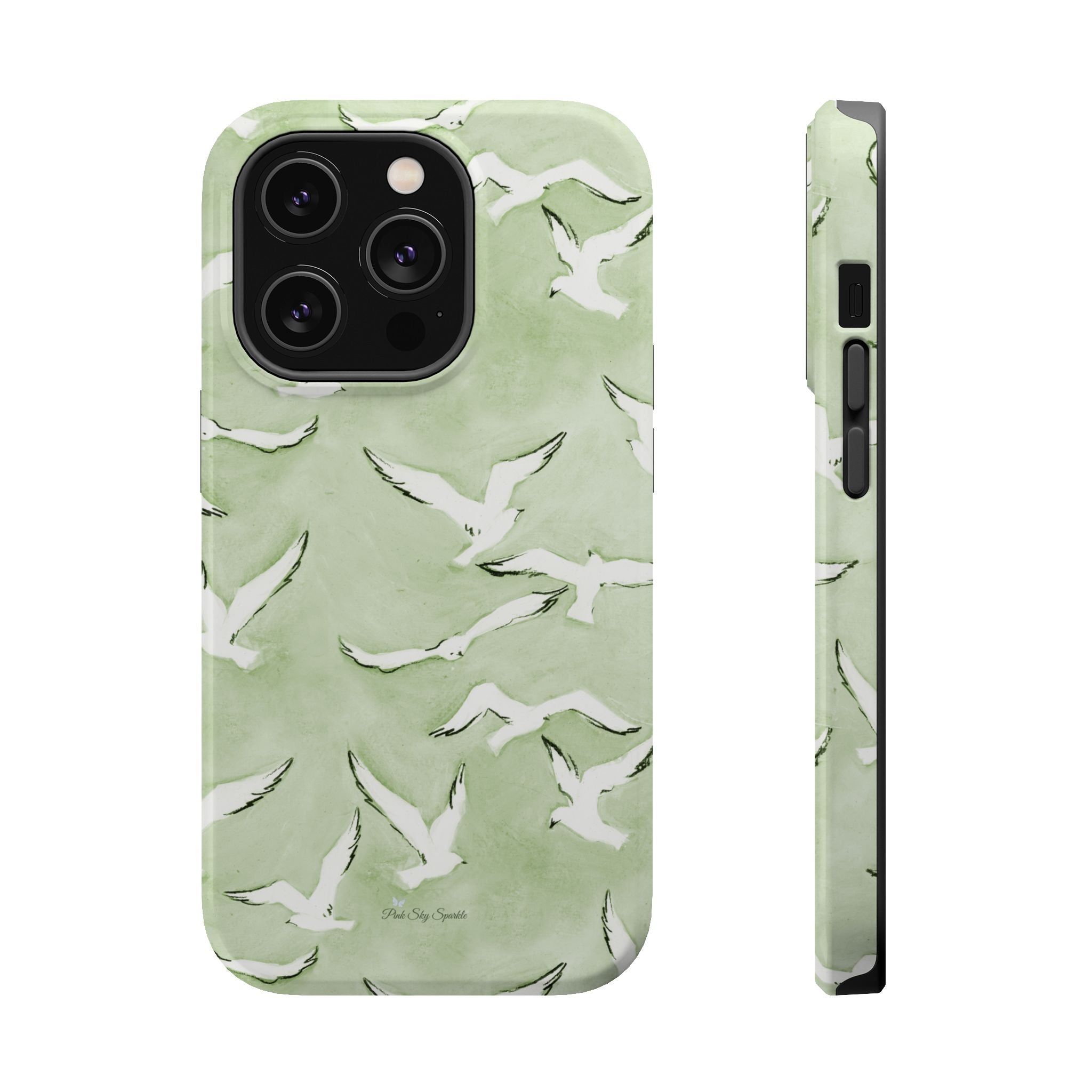 Green Seagull Print Magnetic iPhone Case