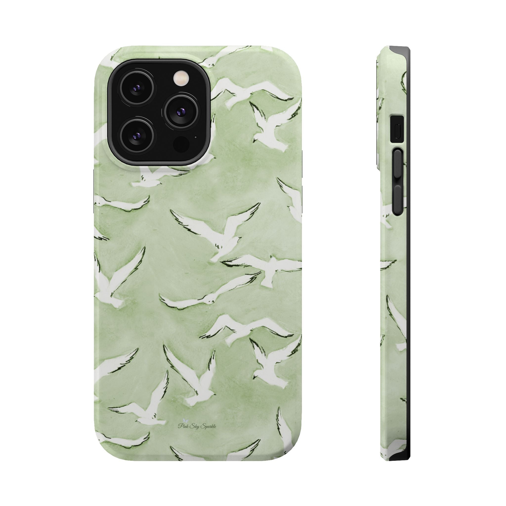 Green Seagull Print Magnetic iPhone Case