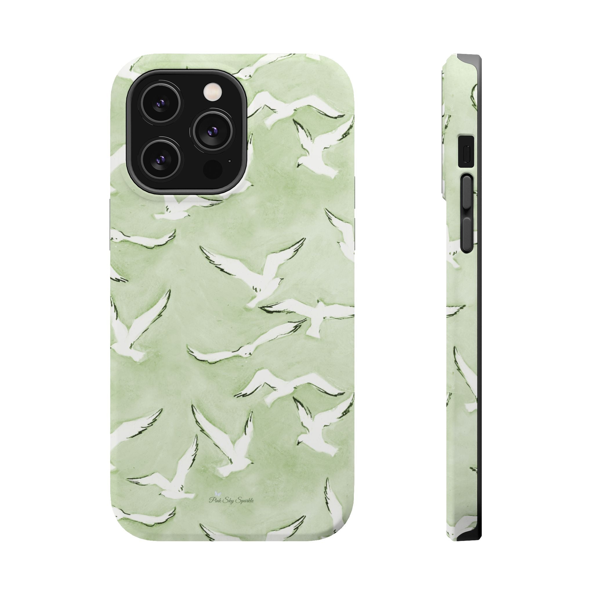 Green Seagull Print Magnetic iPhone Case