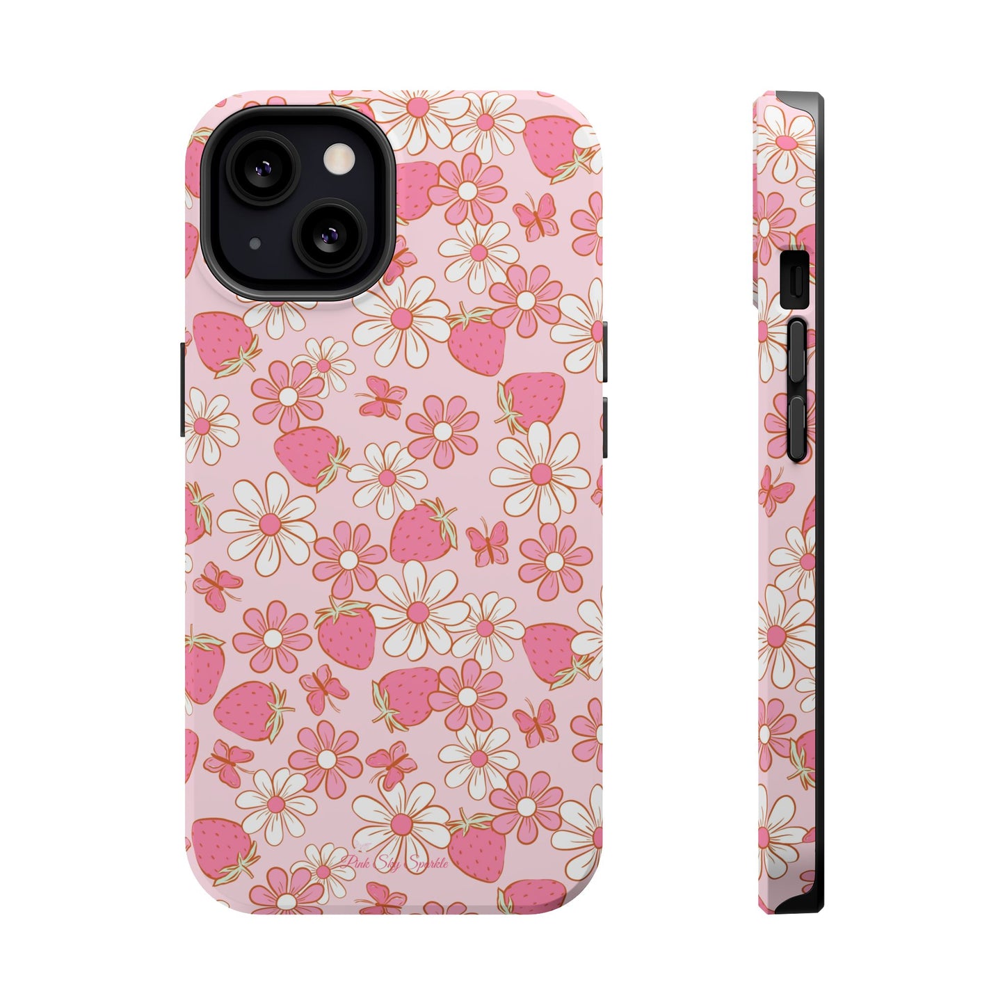 Groovy Berries Magnetic iPhone Case - Cute Pink Retro Strawberry Design