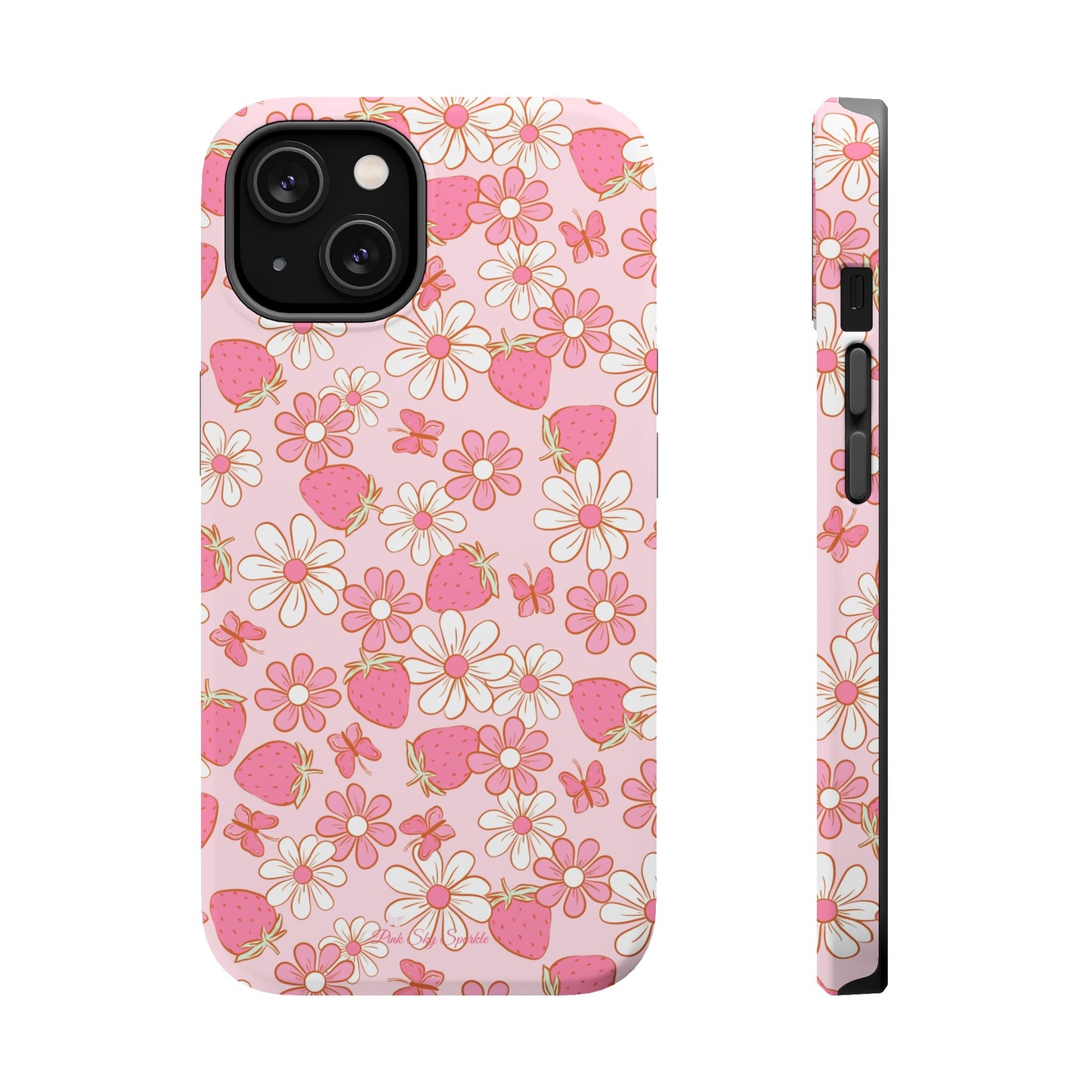 Groovy Berries Magnetic iPhone Case - Cute Pink Retro Strawberry Design