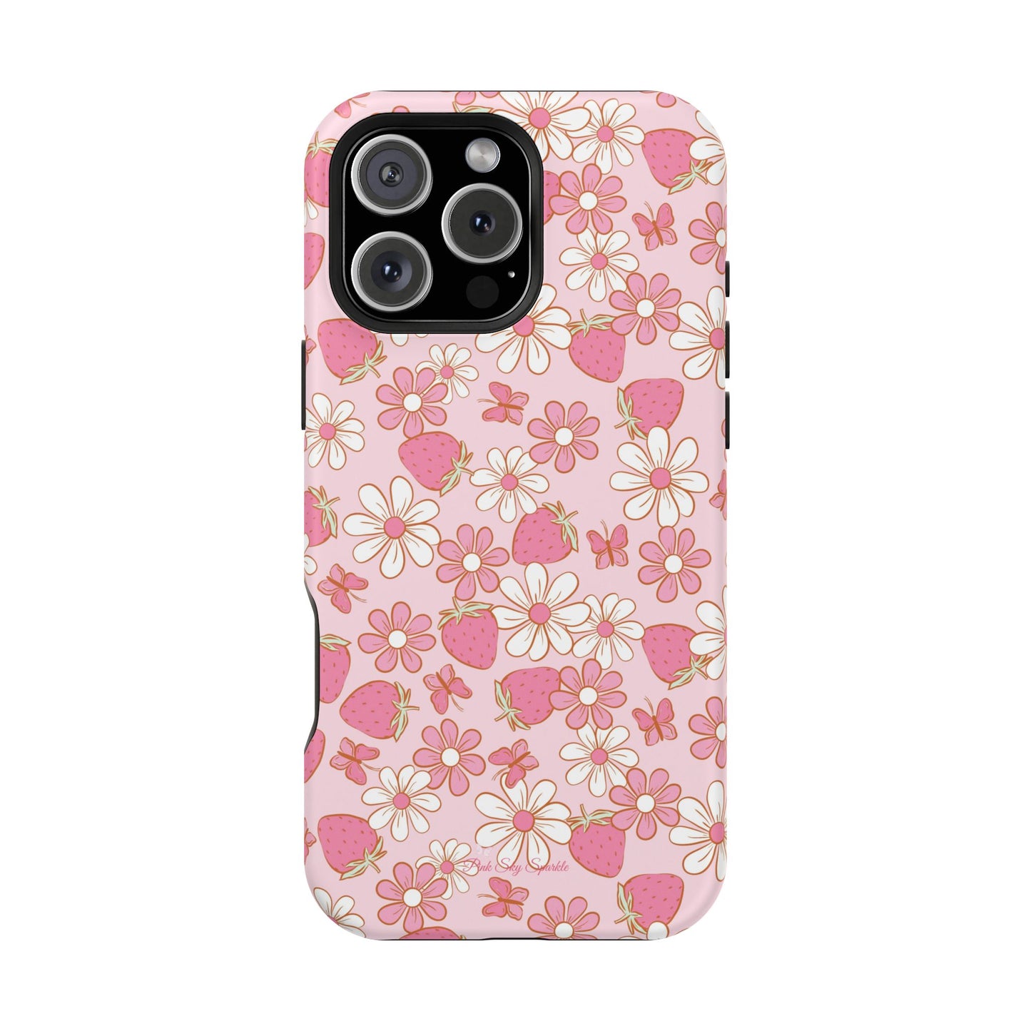 Groovy Berries Magnetic iPhone Case - Cute Pink Retro Strawberry Design