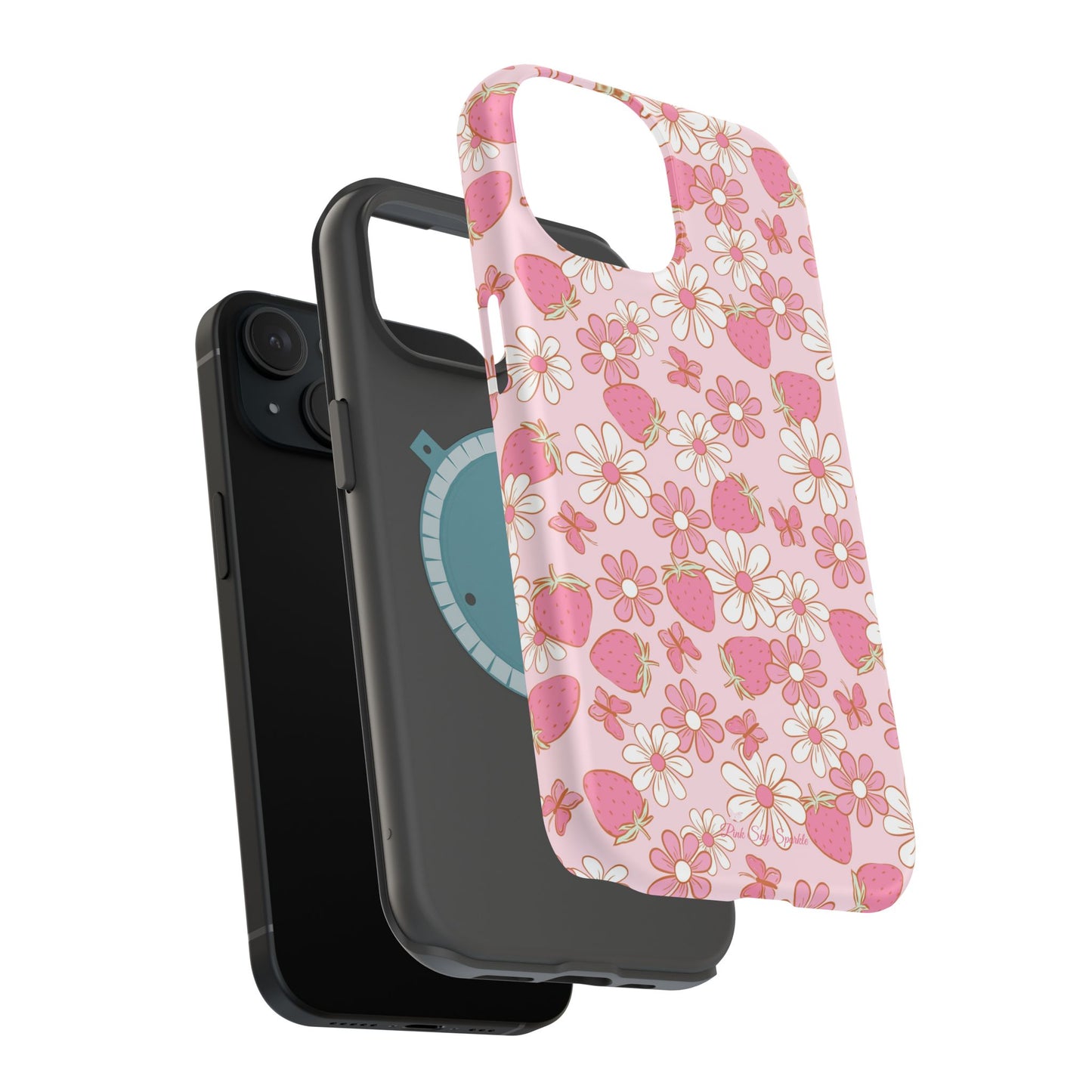 Groovy Berries Magnetic iPhone Case - Cute Pink Retro Strawberry Design