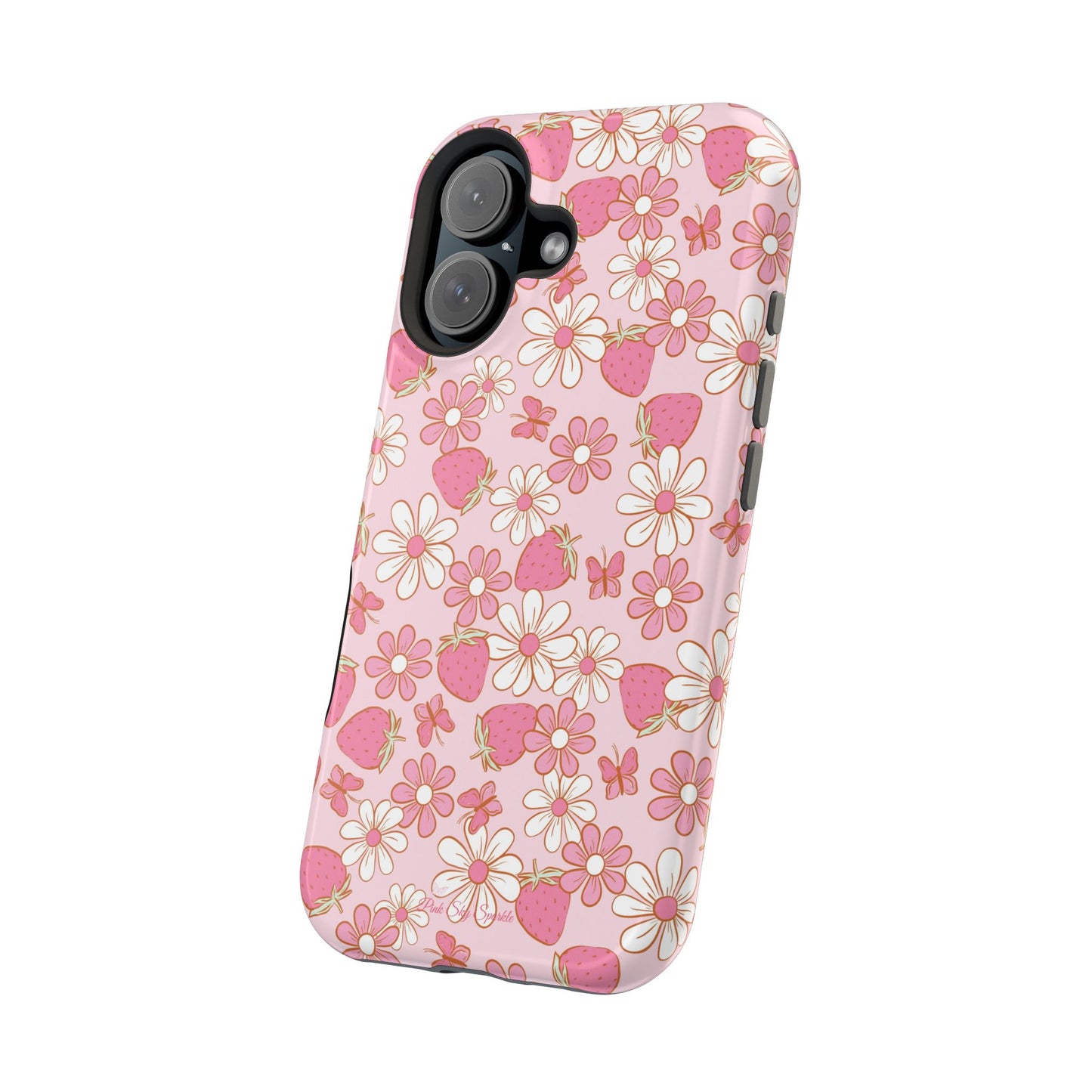 Groovy Berries Magnetic iPhone Case - Cute Pink Retro Strawberry Design