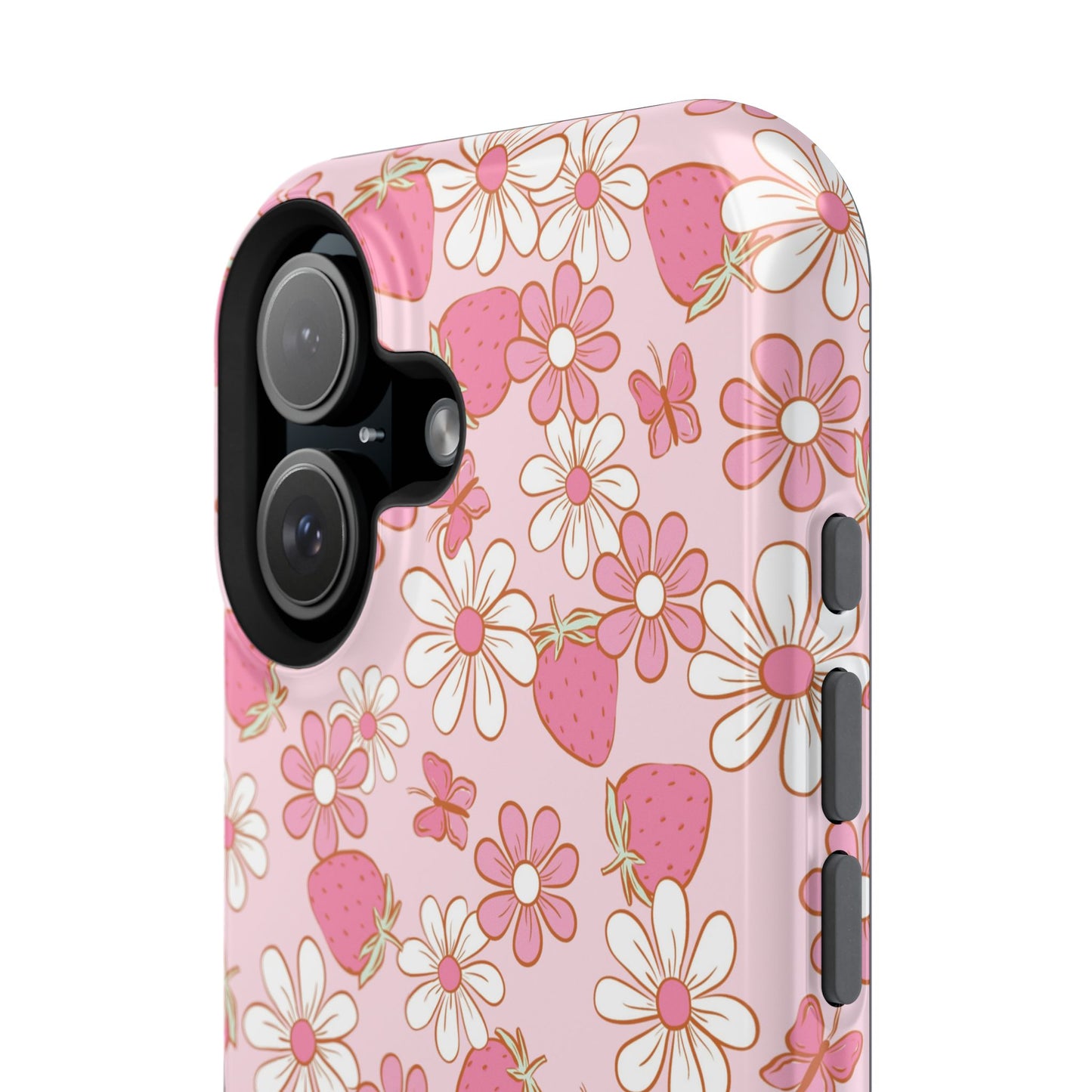 Groovy Berries Magnetic iPhone Case - Cute Pink Retro Strawberry Design