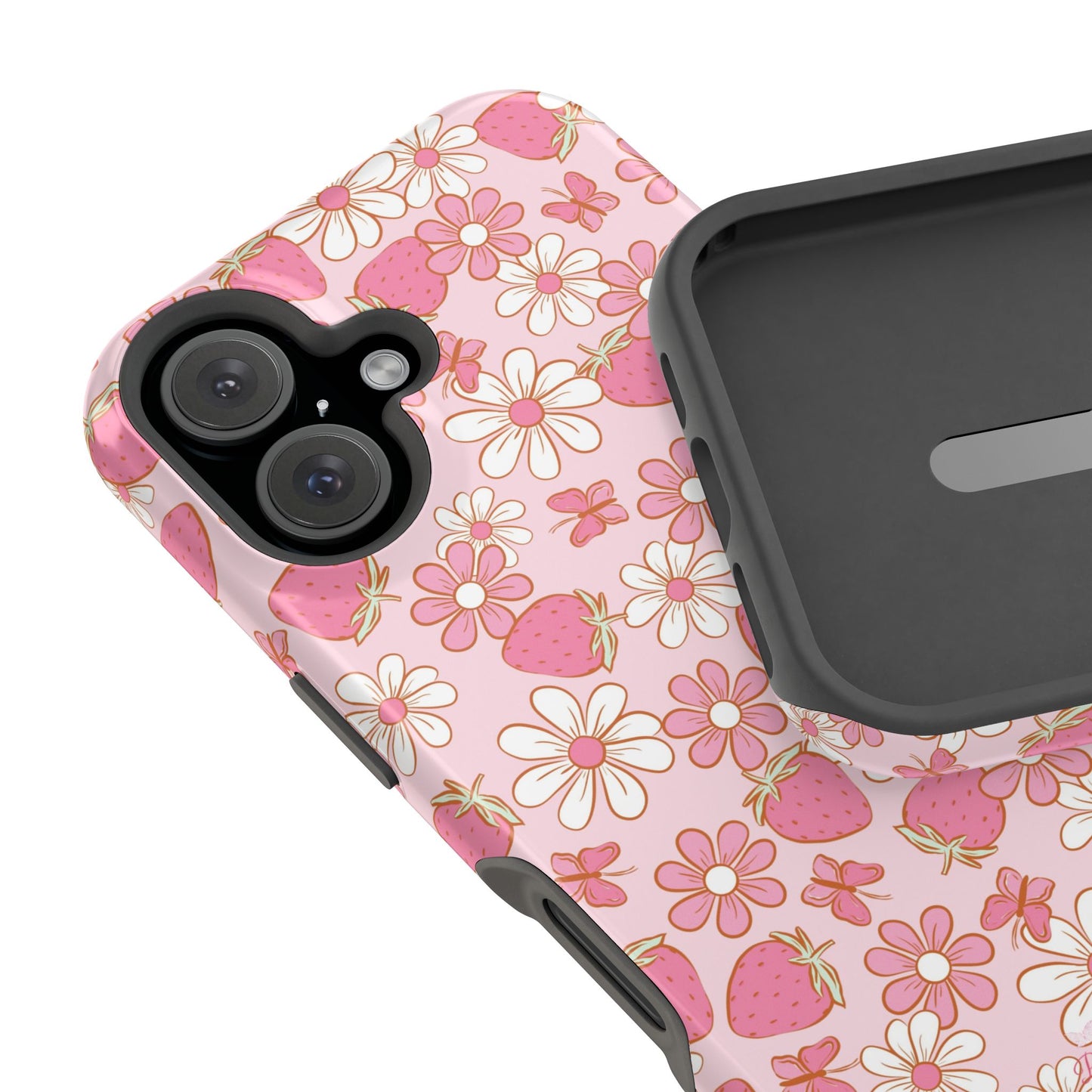 Groovy Berries Magnetic iPhone Case - Cute Pink Retro Strawberry Design