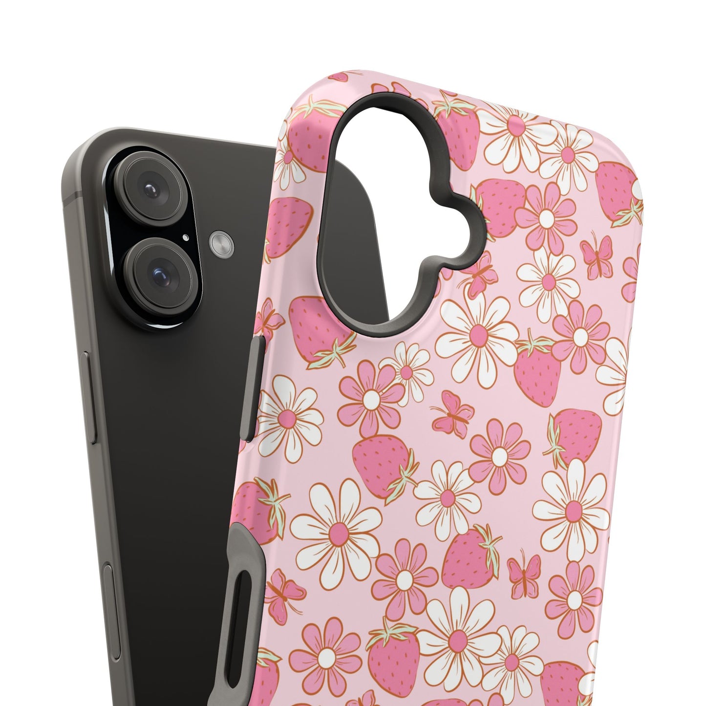 Groovy Berries Magnetic iPhone Case - Cute Pink Retro Strawberry Design