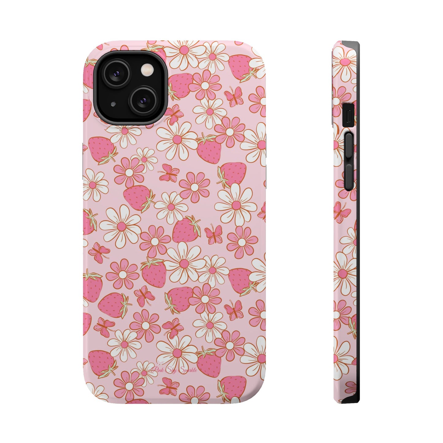 Groovy Berries Magnetic iPhone Case - Cute Pink Retro Strawberry Design