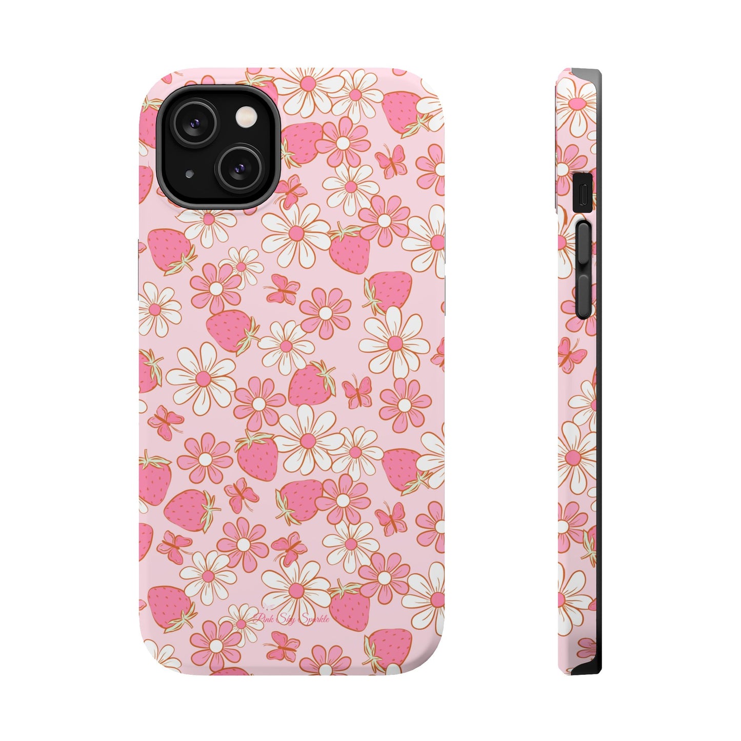 Groovy Berries Magnetic iPhone Case - Cute Pink Retro Strawberry Design