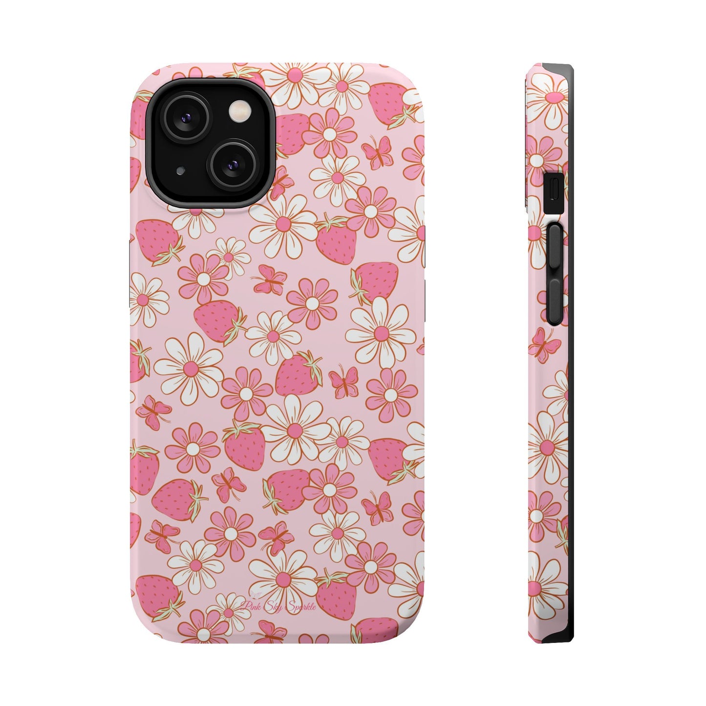 Groovy Berries Magnetic iPhone Case - Cute Pink Retro Strawberry Design