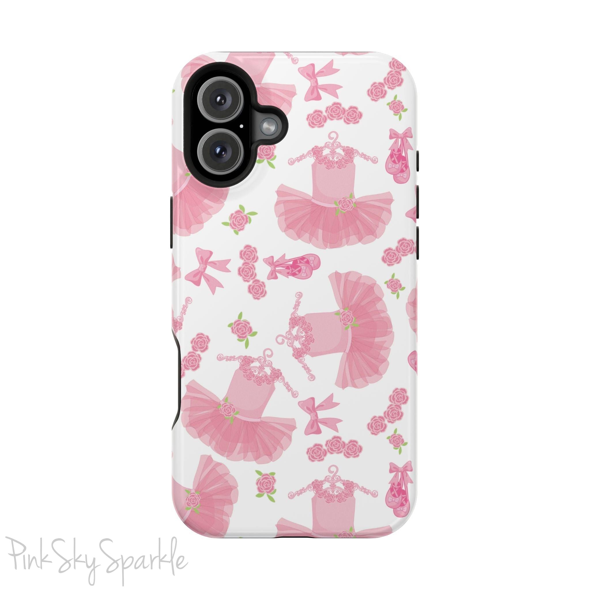 Grace and charm come together with the Petit Pirouette Magnetic iPhone Case. Featuring delicate pink tutus and elegant pink bows in, this case is perfect for dance lovers and those who adore coquette aesthetics. Stylish, durable, and compatible with iPhone models 13, 14, 15, and 16.