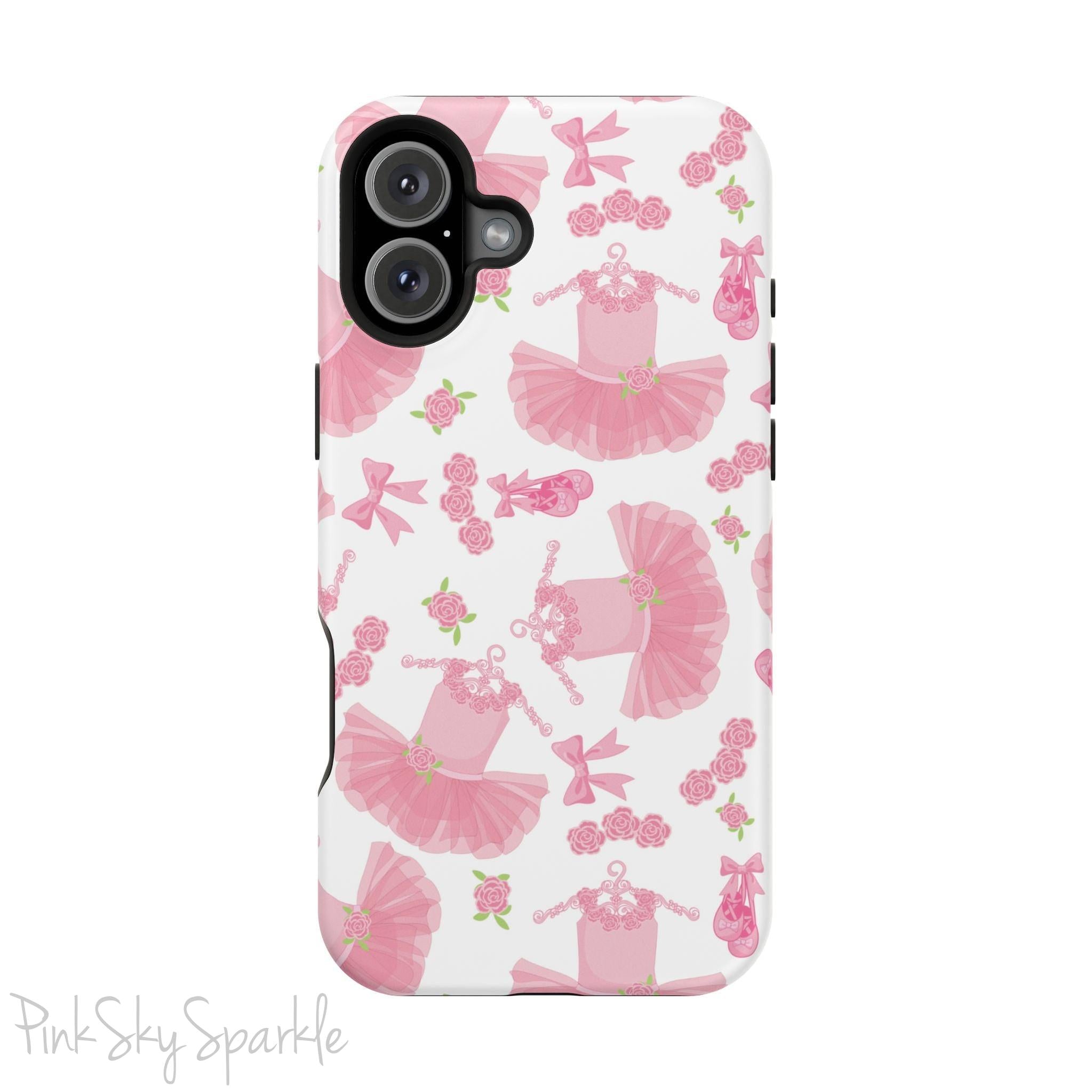 Grace and charm come together with the Petit Pirouette Magnetic iPhone Case. Featuring delicate pink tutus and elegant pink bows in, this case is perfect for dance lovers and those who adore coquette aesthetics. Stylish, durable, and compatible with iPhone models 13, 14, 15, and 16.