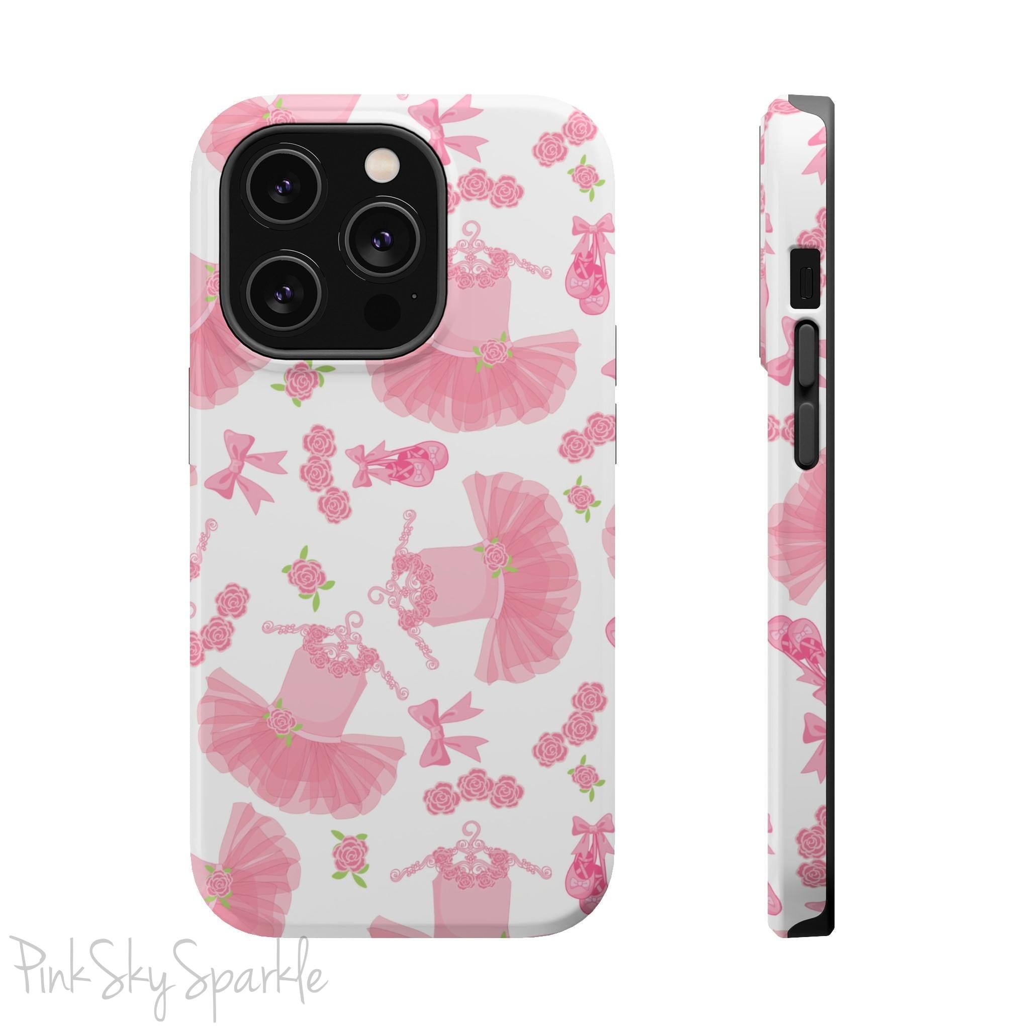 Grace and charm come together with the Petit Pirouette Magnetic iPhone Case. Featuring delicate pink tutus and elegant pink bows in, this case is perfect for dance lovers and those who adore coquette aesthetics. Stylish, durable, and compatible with iPhone models 13, 14, 15, and 16.