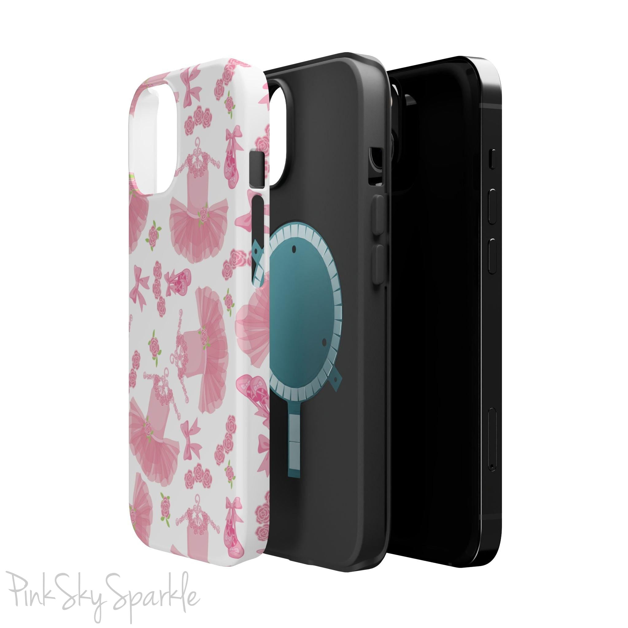 Grace and charm come together with the Petit Pirouette Magnetic iPhone Case. Featuring delicate pink tutus and elegant pink bows in, this case is perfect for dance lovers and those who adore coquette aesthetics. Stylish, durable, and compatible with iPhone models 13, 14, 15, and 16.