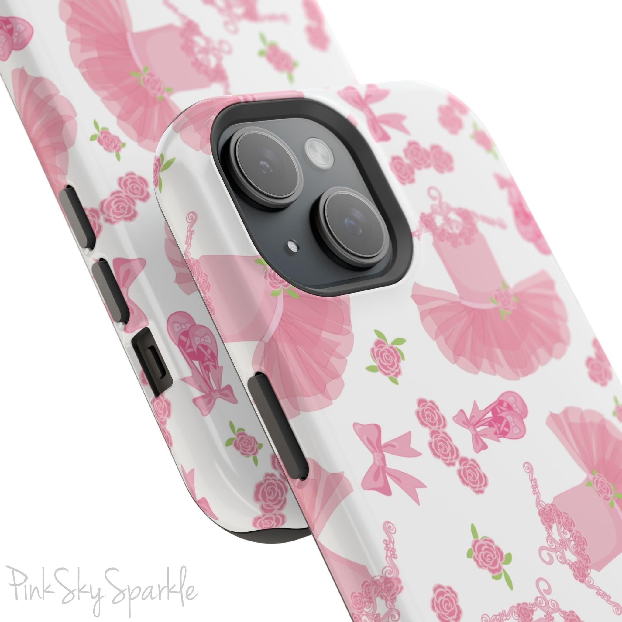Grace and charm come together with the Petit Pirouette Magnetic iPhone Case. Featuring delicate pink tutus and elegant pink bows in, this case is perfect for dance lovers and those who adore coquette aesthetics. Stylish, durable, and compatible with iPhone models 13, 14, 15, and 16.
