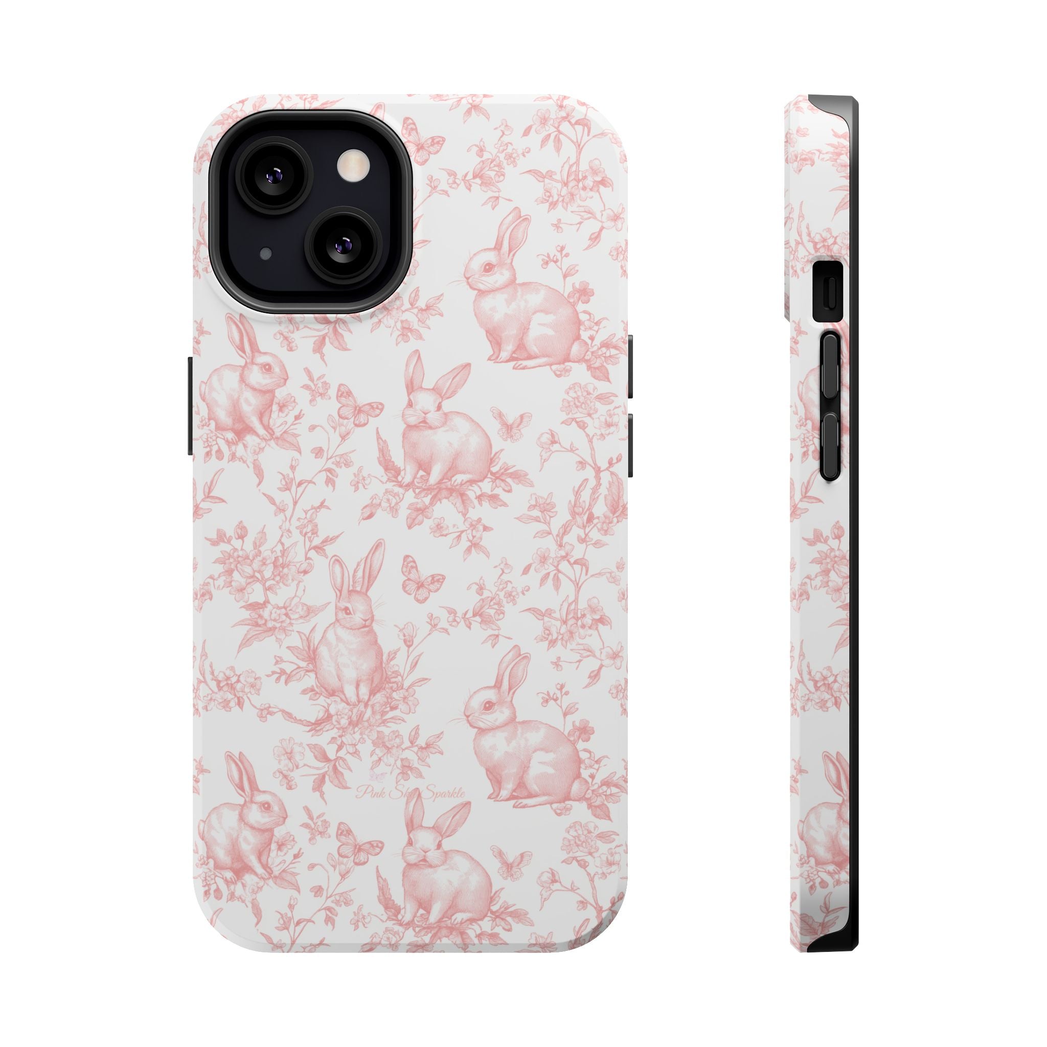 Pink French Toile Floral Rabbit Magnetic iPhone Case
