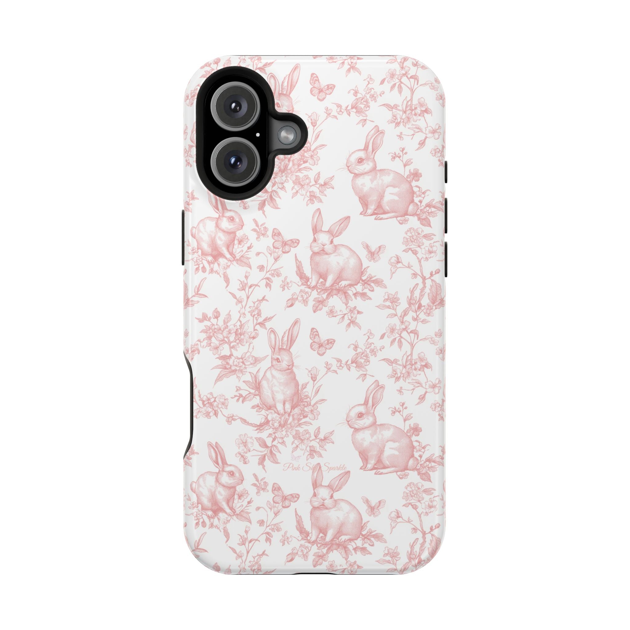 Pink French Toile Floral Rabbit Magnetic iPhone Case
