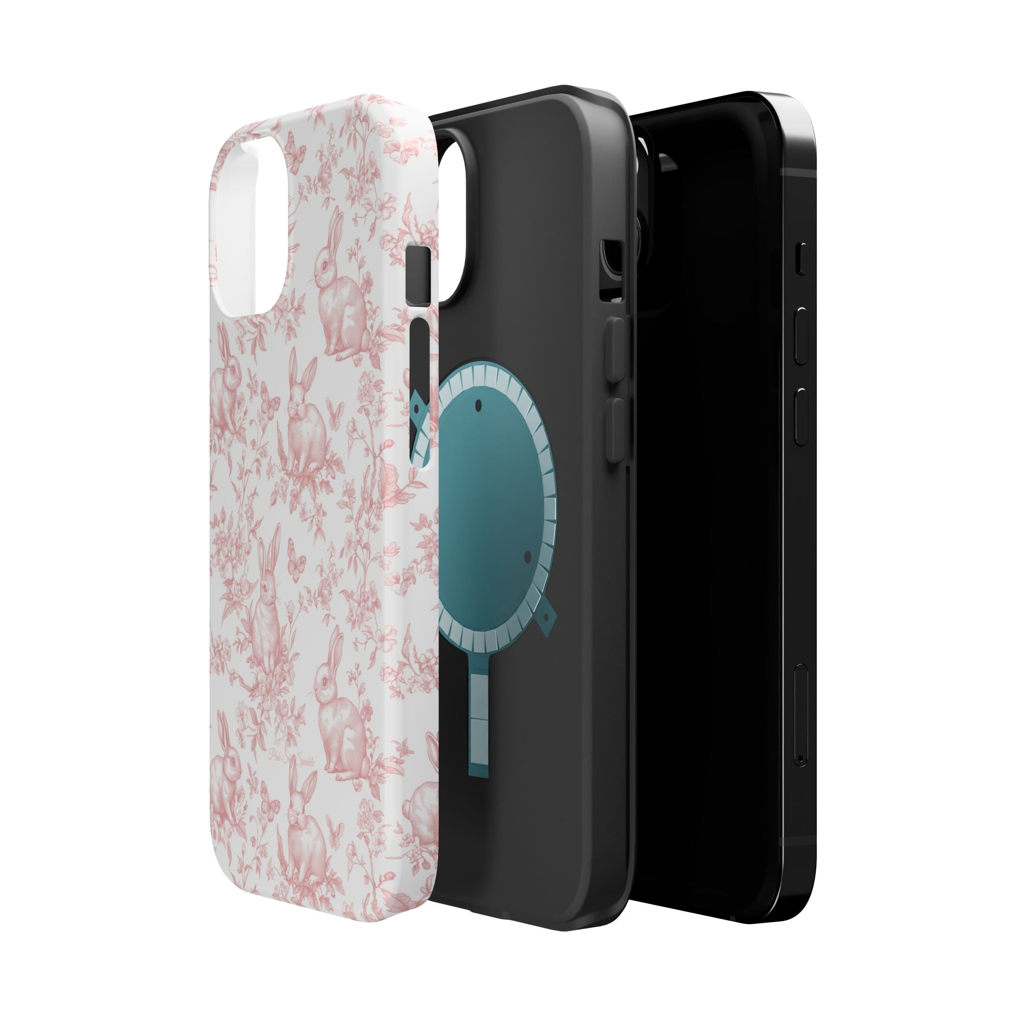 Pink French Toile Floral Rabbit Magnetic iPhone Case