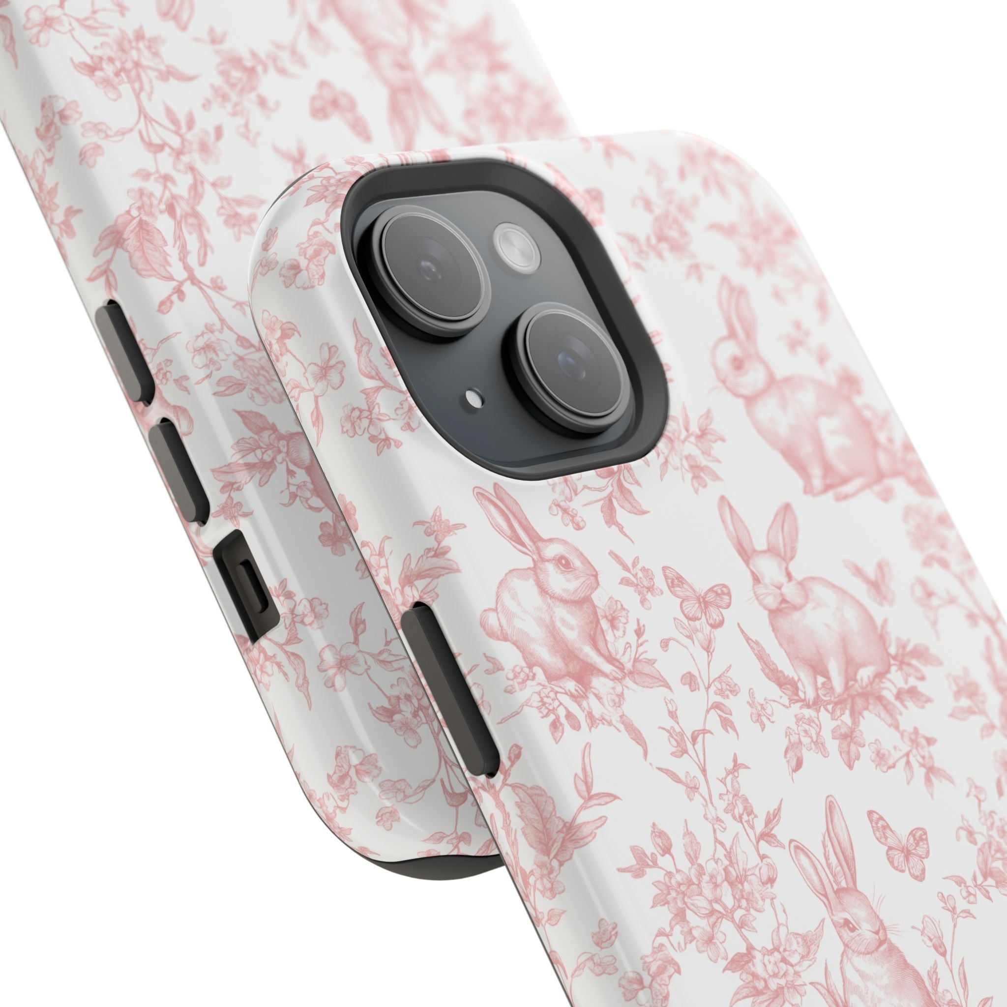 Pink French Toile Floral Rabbit Magnetic iPhone Case