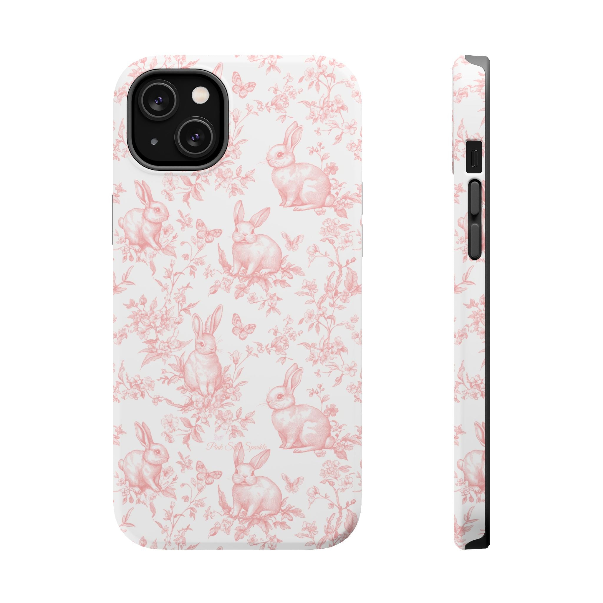 Pink French Toile Floral Rabbit Magnetic iPhone Case