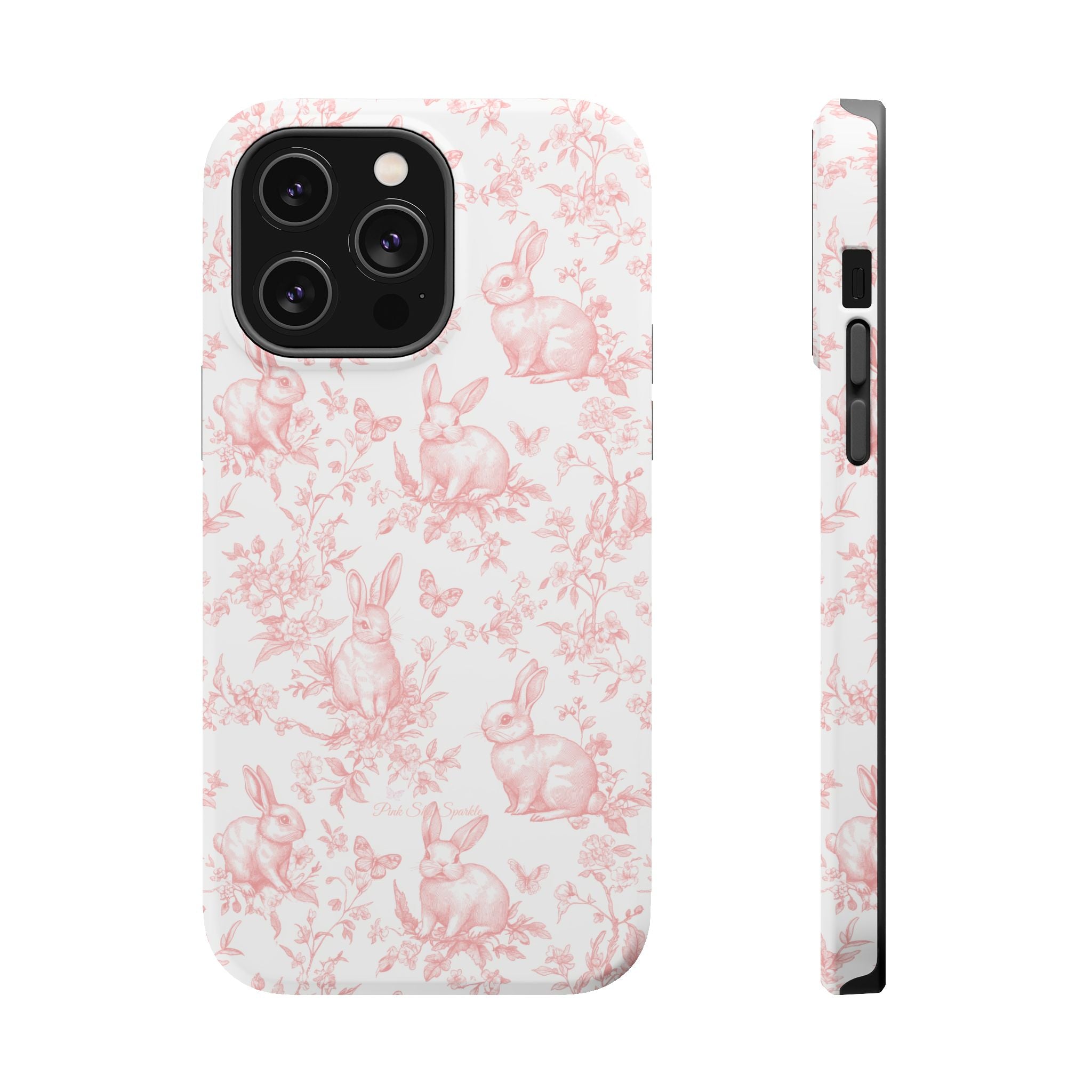Pink French Toile Floral Rabbit Magnetic iPhone Case
