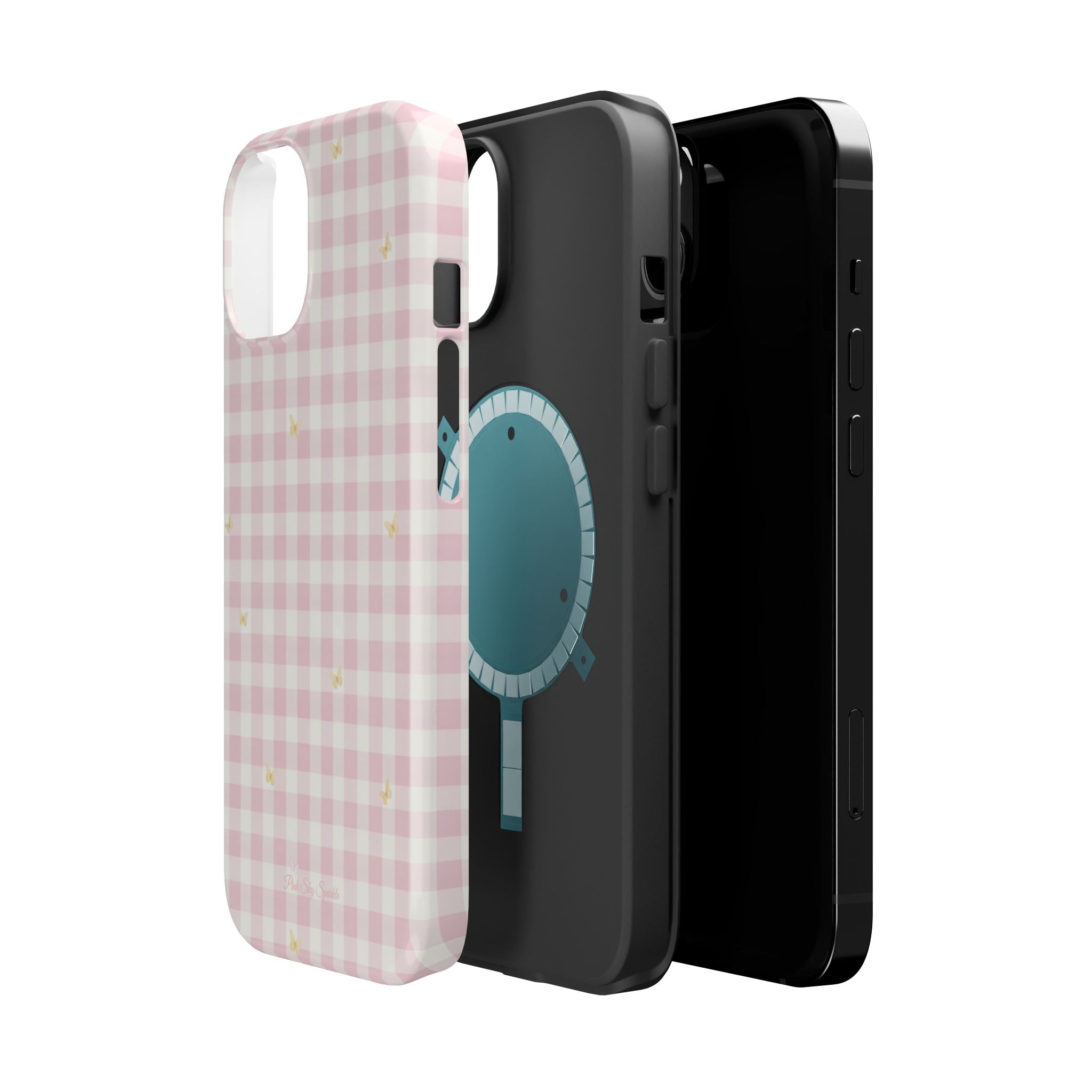 Pink Gingham & Butterflies Magnetic iPhone Case
