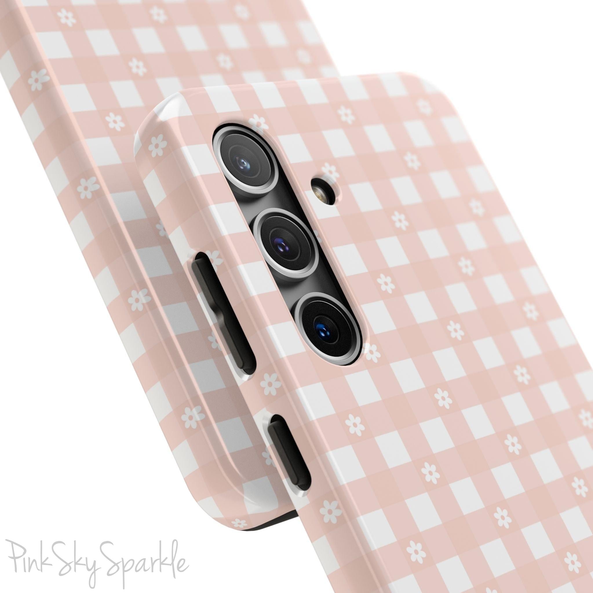 Pink Gingham and Daisy Samsung Galaxy Phone Case