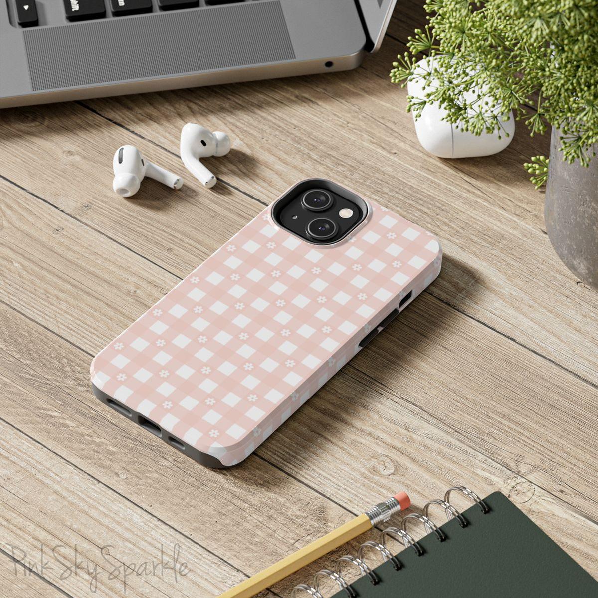 Pink Gingham and Daisy Tough iPhone Case
