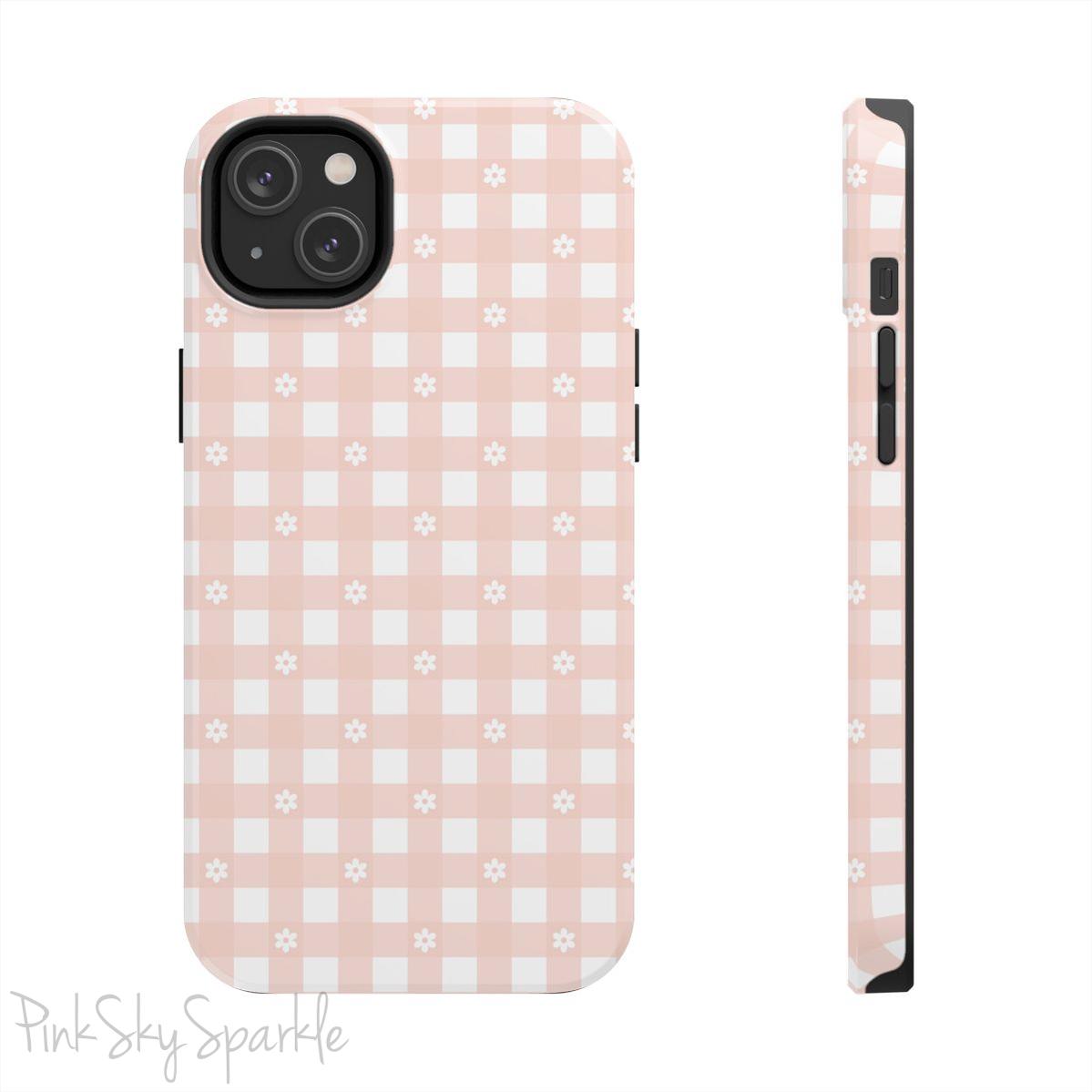 Pink Gingham and Daisy Tough iPhone Case