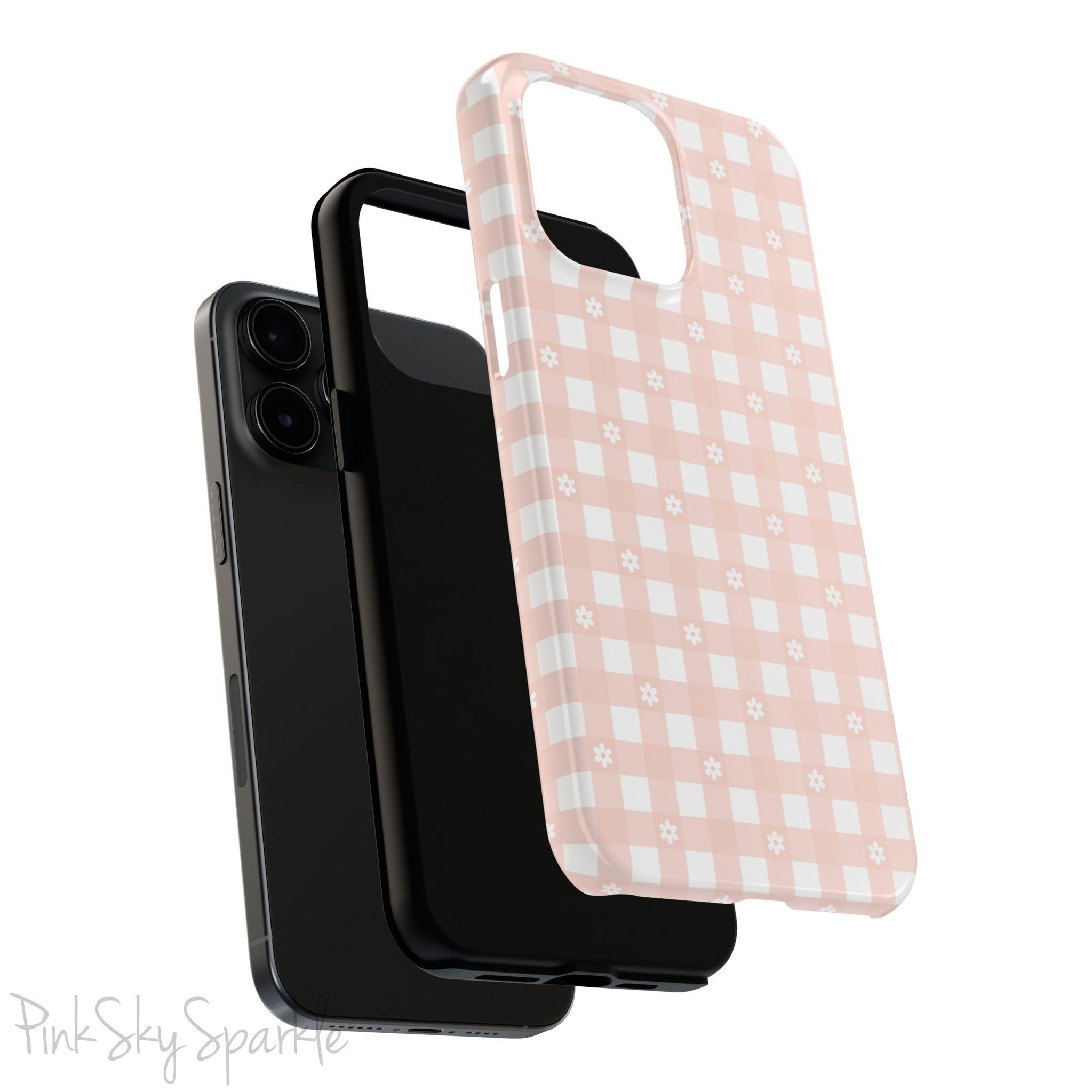 Pink Gingham and Daisy Tough iPhone Case