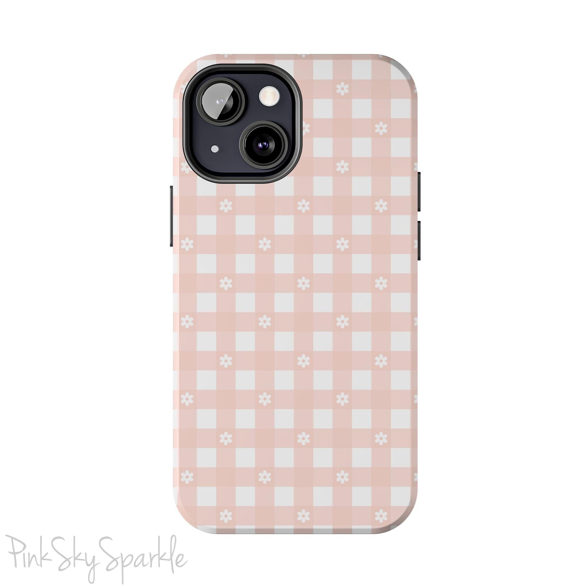 Pink Gingham and Daisy Tough iPhone Case