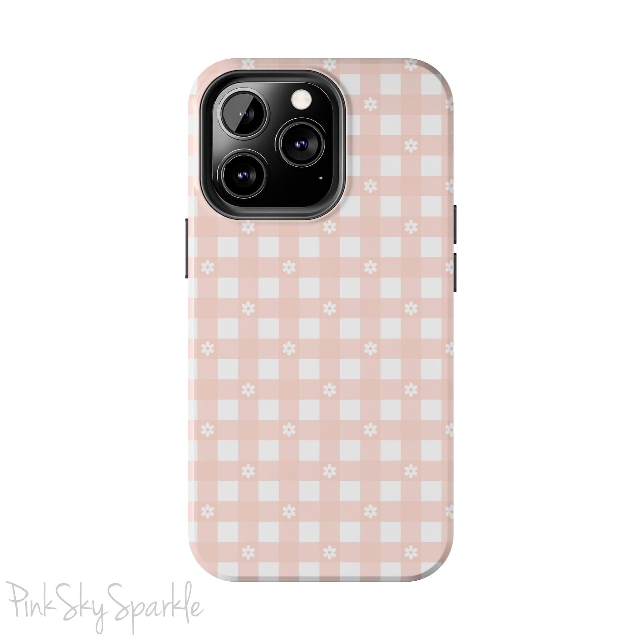 Pink Gingham and Daisy Tough iPhone Case