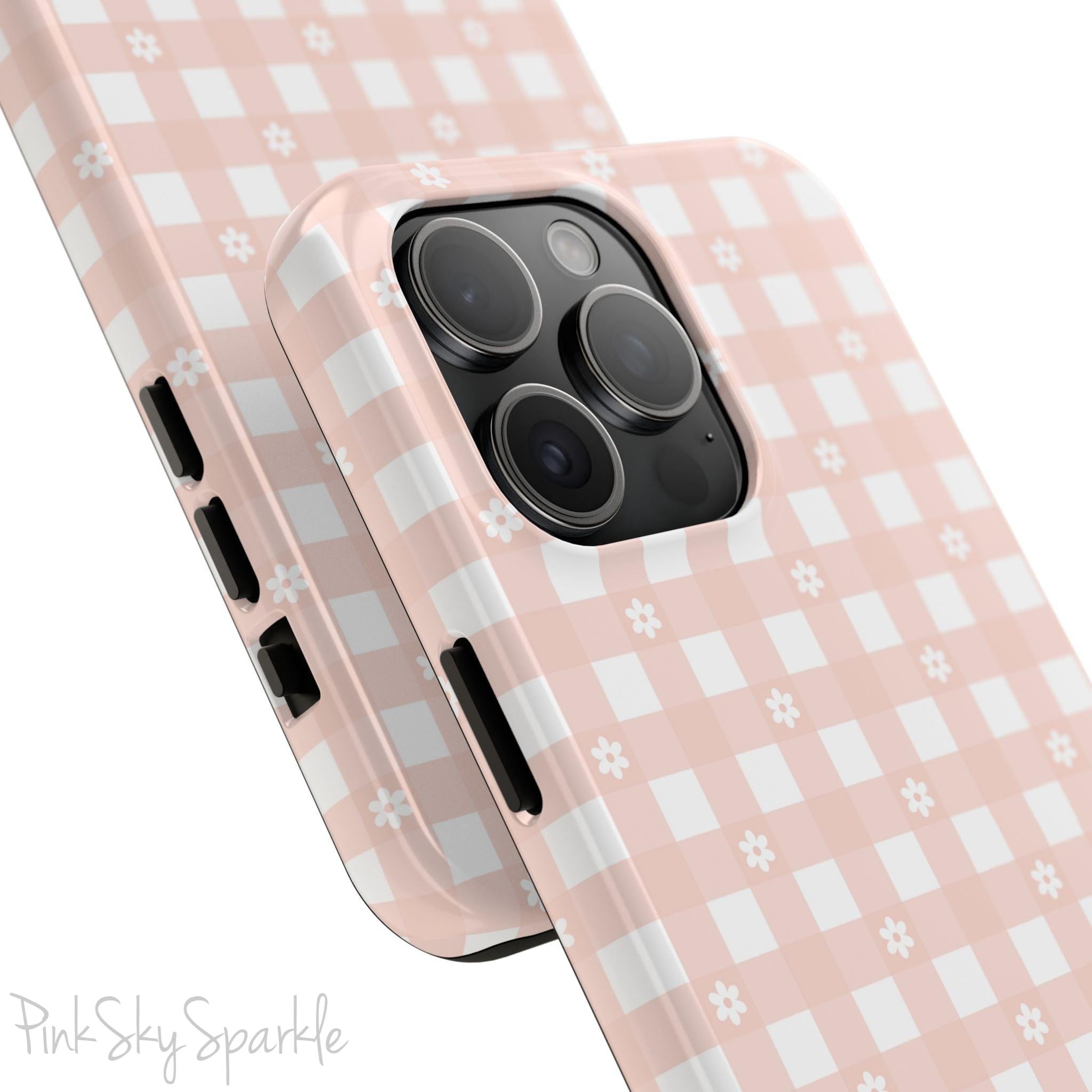 Pink Gingham and Daisy Tough iPhone Case