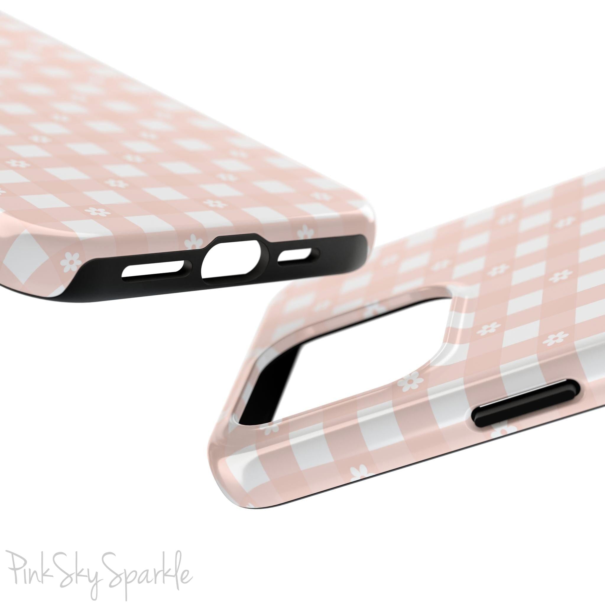 Pink Gingham and Daisy Tough iPhone Case