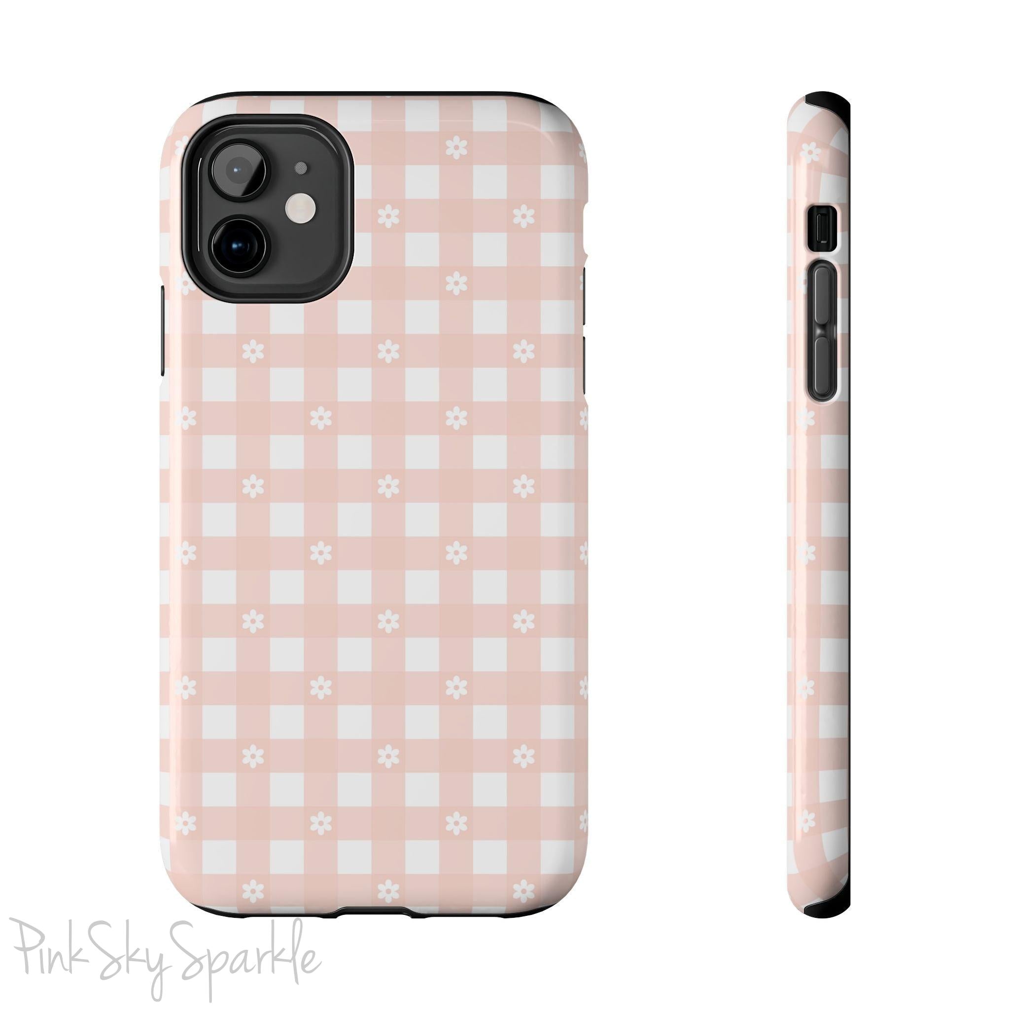 Pink Gingham and Daisy Tough iPhone Case