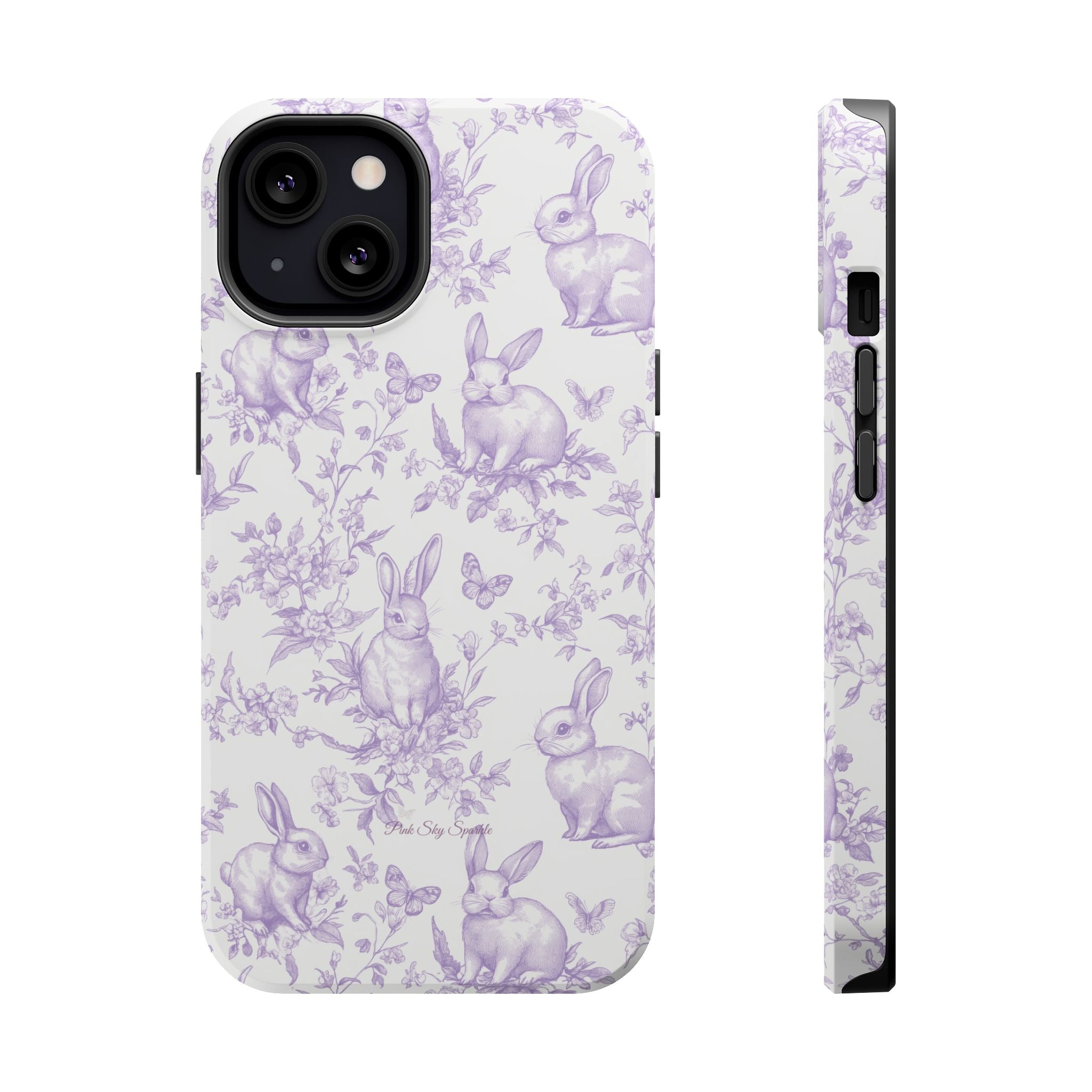 Purple French Toile Floral Rabbit Magnetic iPhone Case
