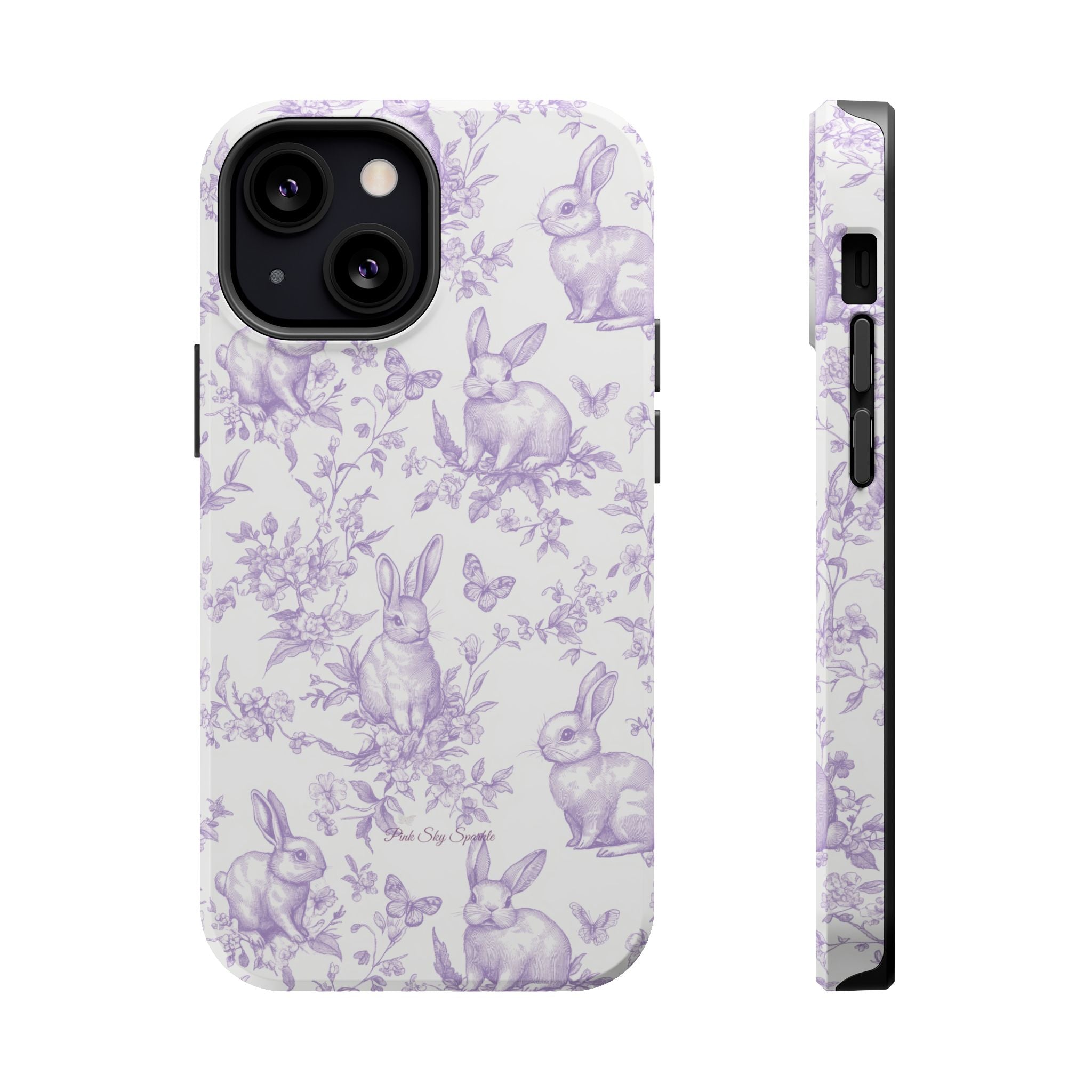Purple French Toile Floral Rabbit Magnetic iPhone Case