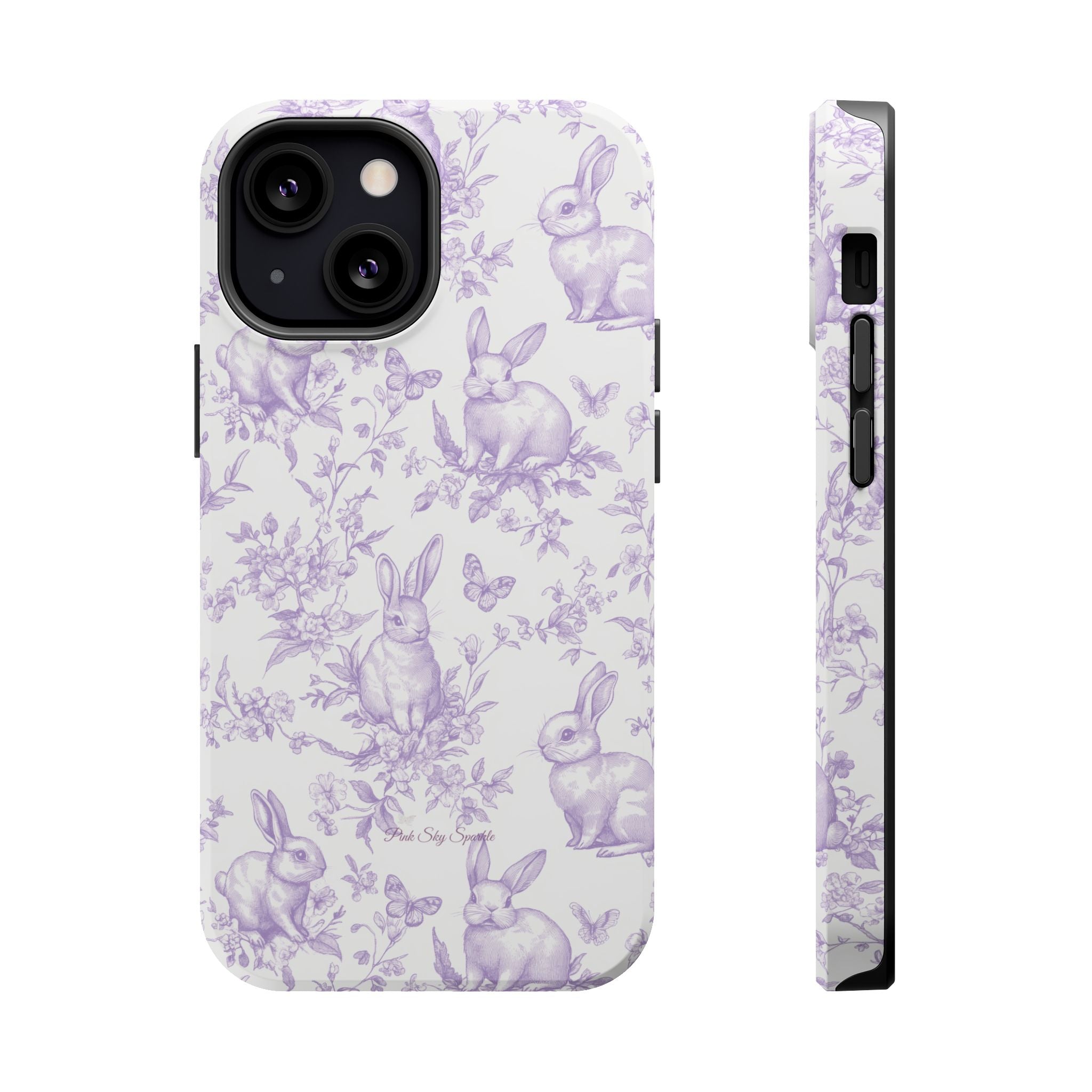 Purple French Toile Floral Rabbit Magnetic iPhone Case