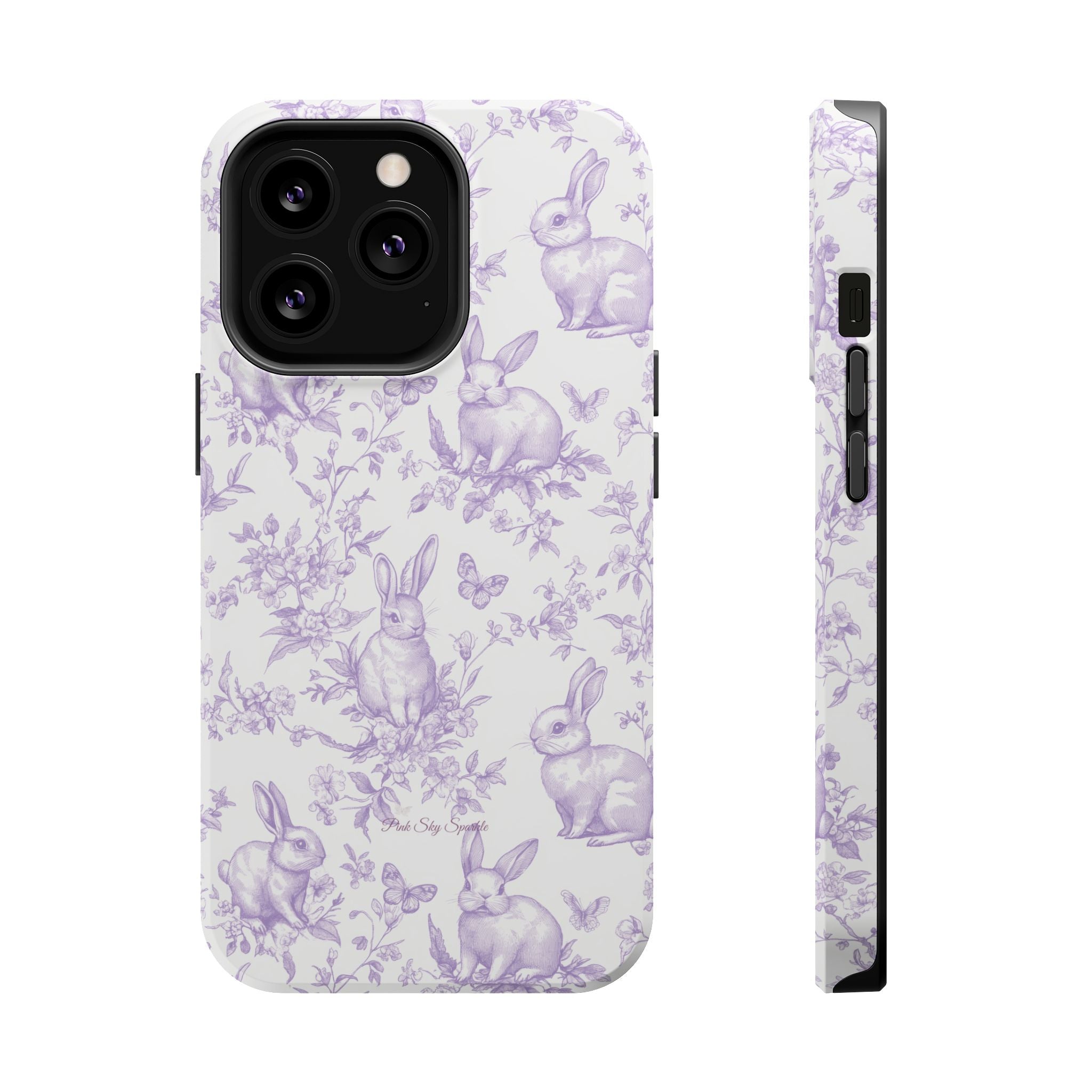 Purple French Toile Floral Rabbit Magnetic iPhone Case