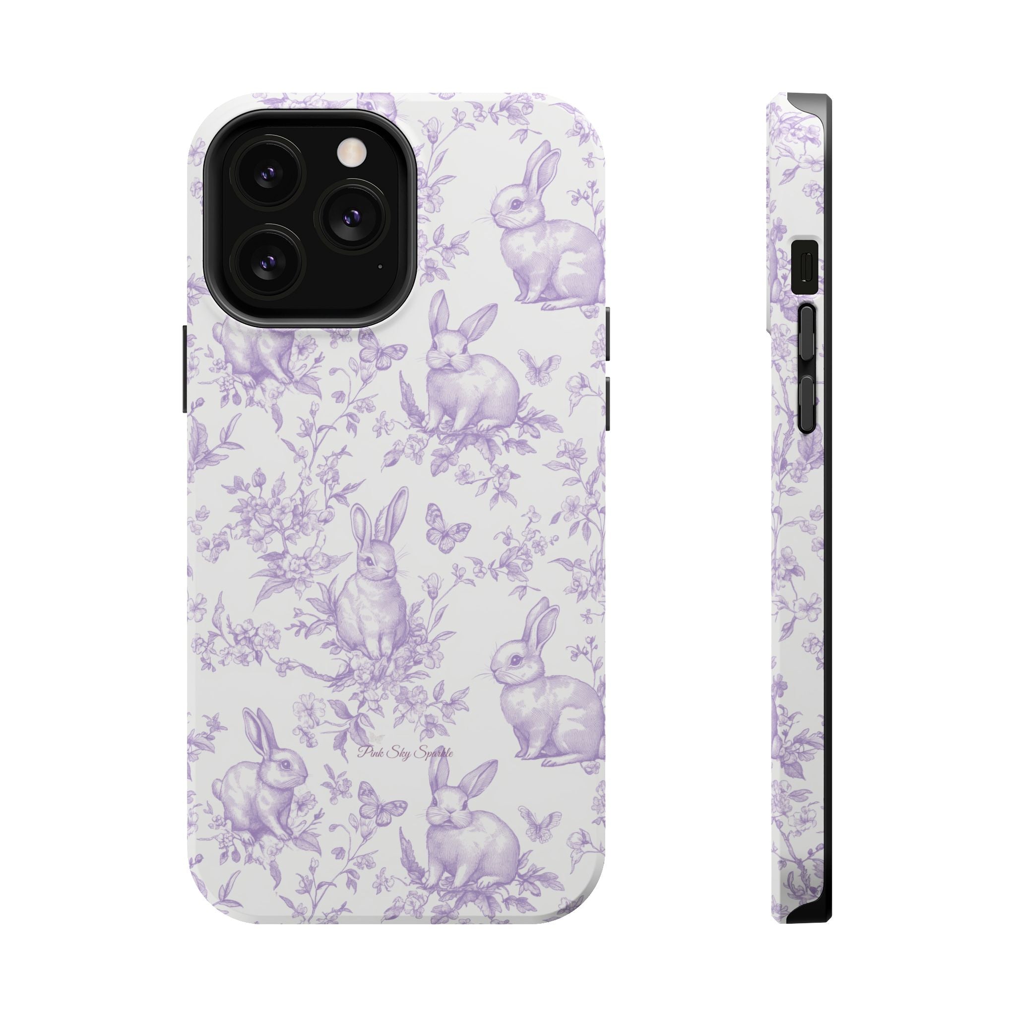 Purple French Toile Floral Rabbit Magnetic iPhone Case