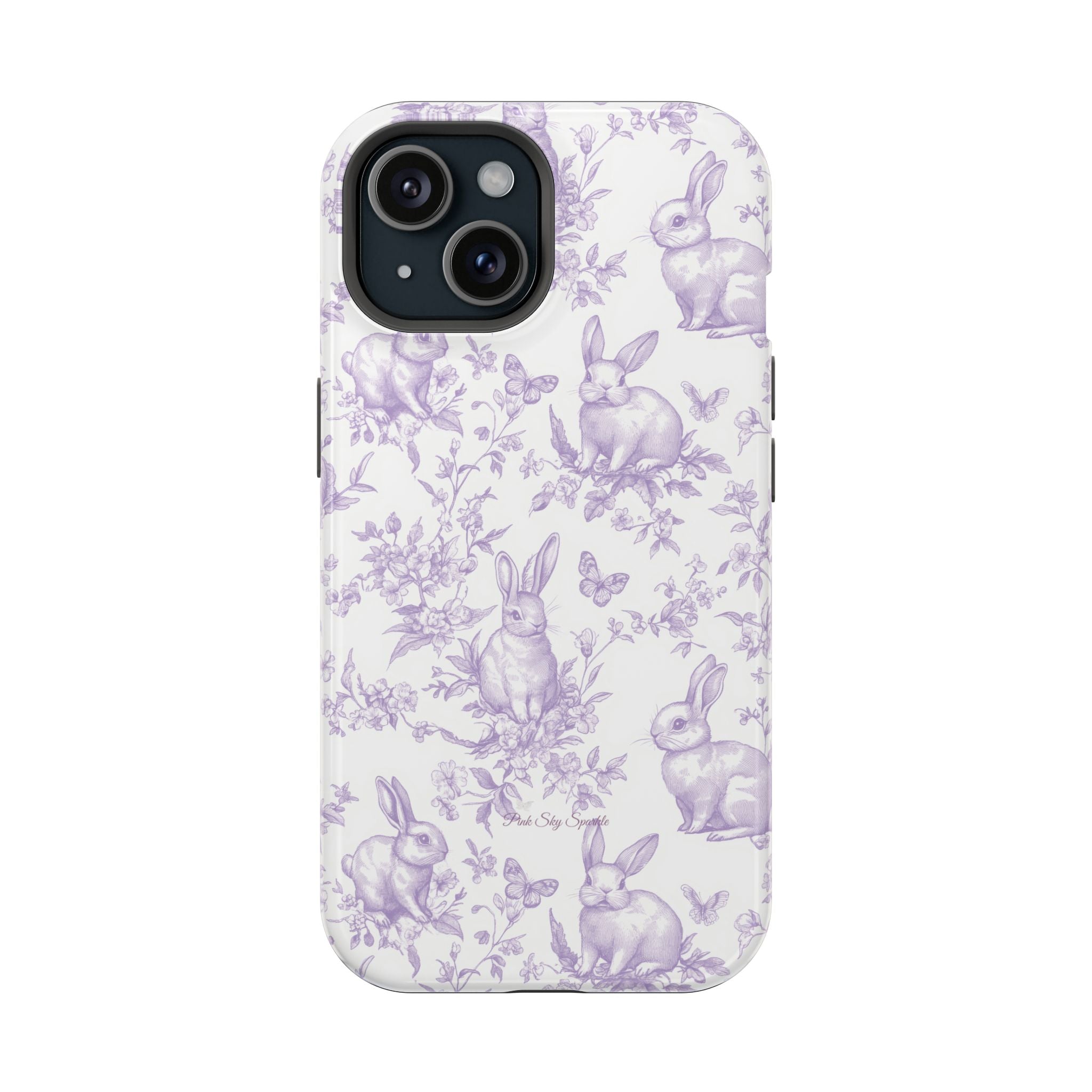 Purple French Toile Floral Rabbit Magnetic iPhone Case