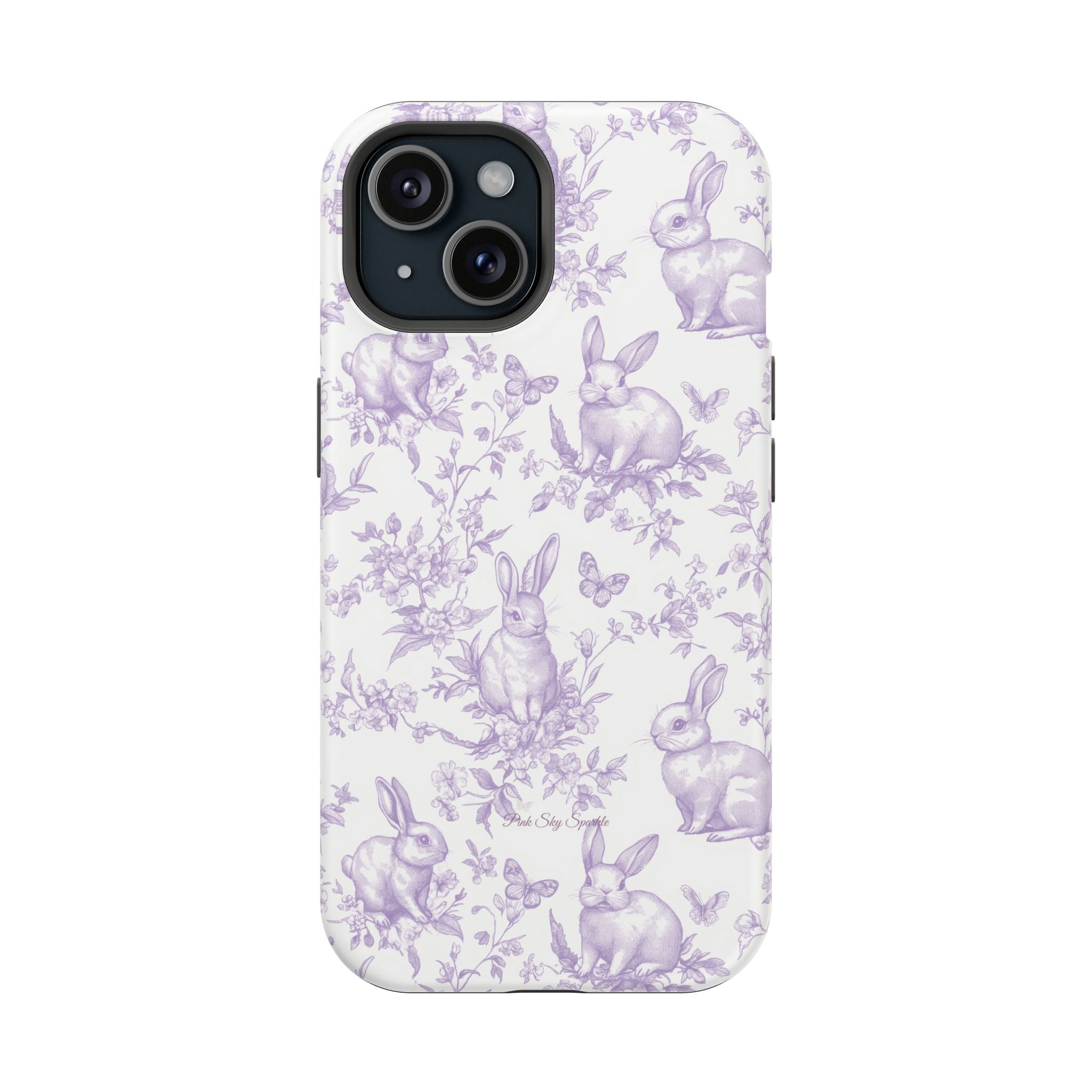 Purple French Toile Floral Rabbit Magnetic iPhone Case
