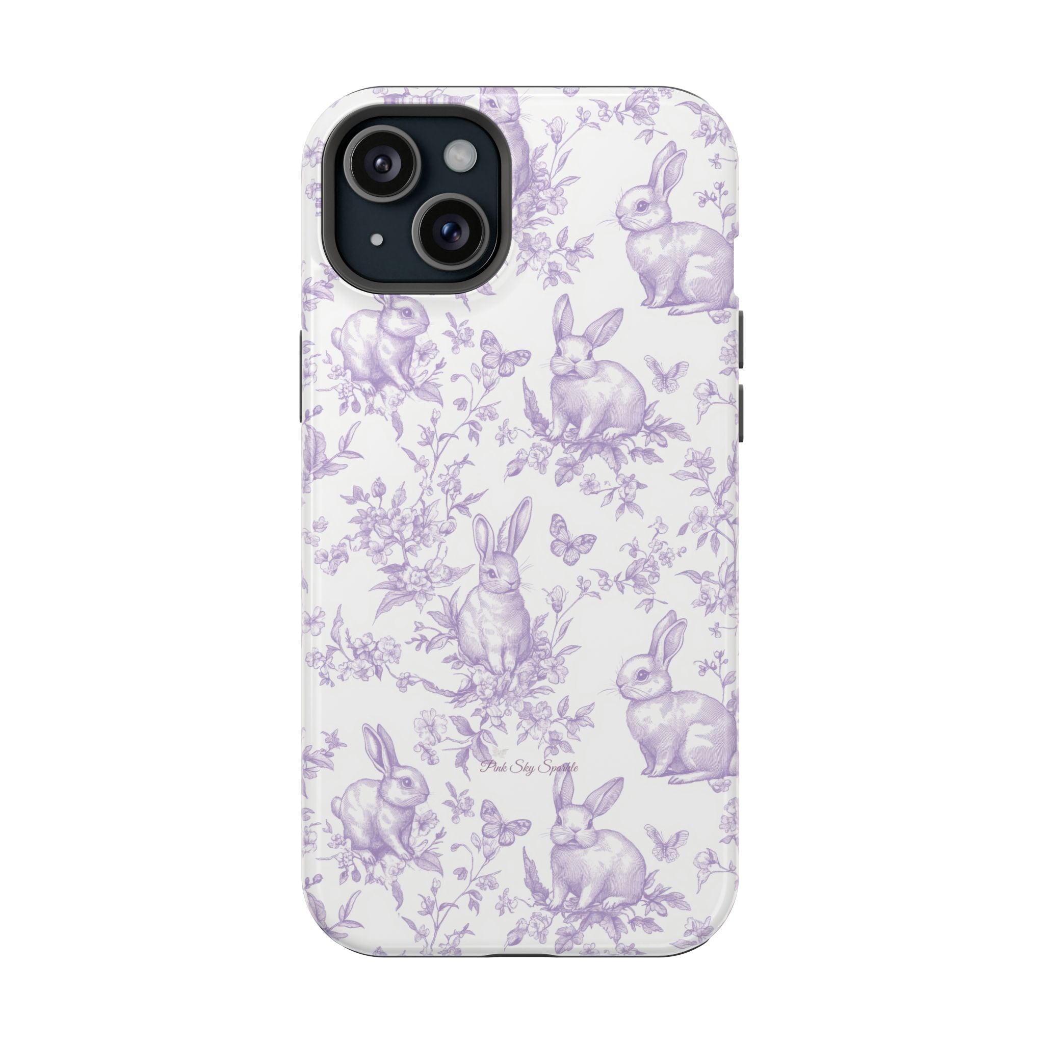 Purple French Toile Floral Rabbit Magnetic iPhone Case